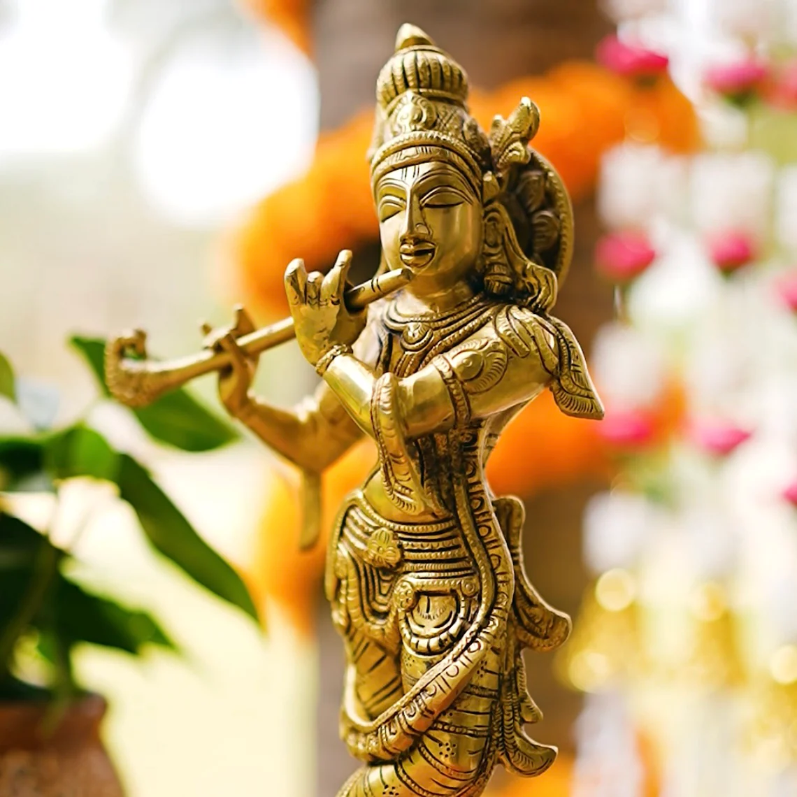 Krishna Statue Brass, Idol Murti For Pooja Mandir