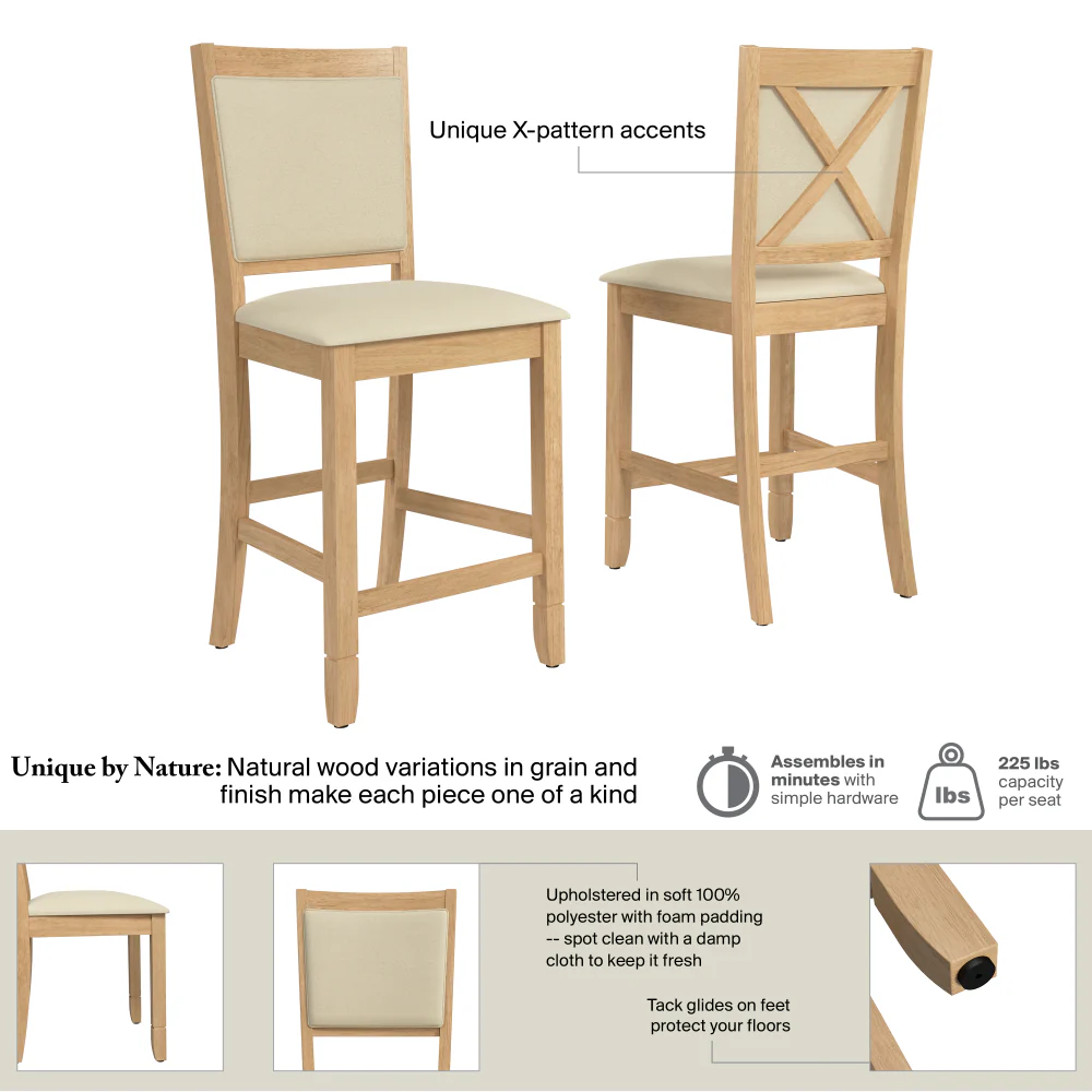 Bush Home Key West Upholstered Cross Back Dining Counter Stool - Set of 2