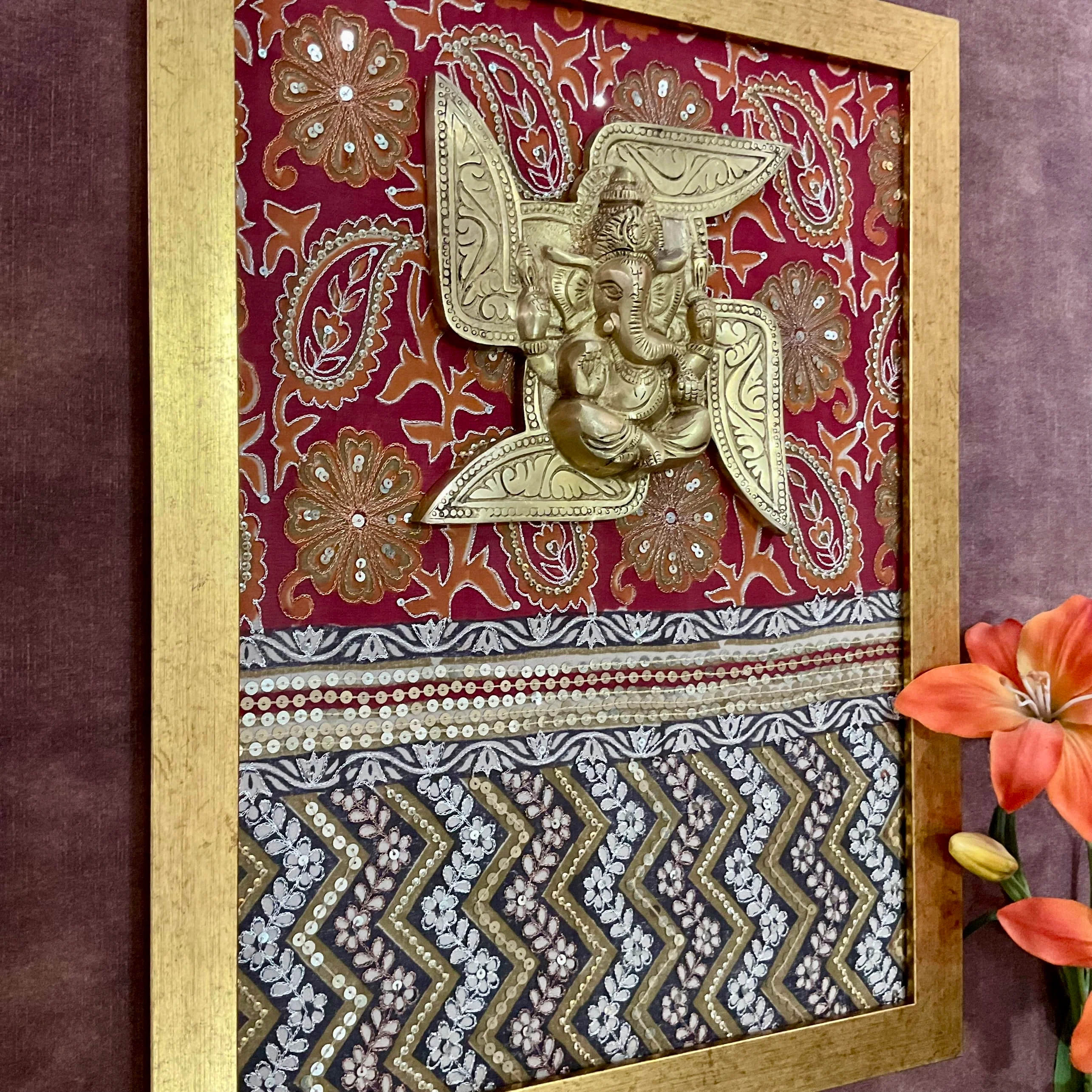 Swastik Brass Ganesha Framed Divine Wall Hanging