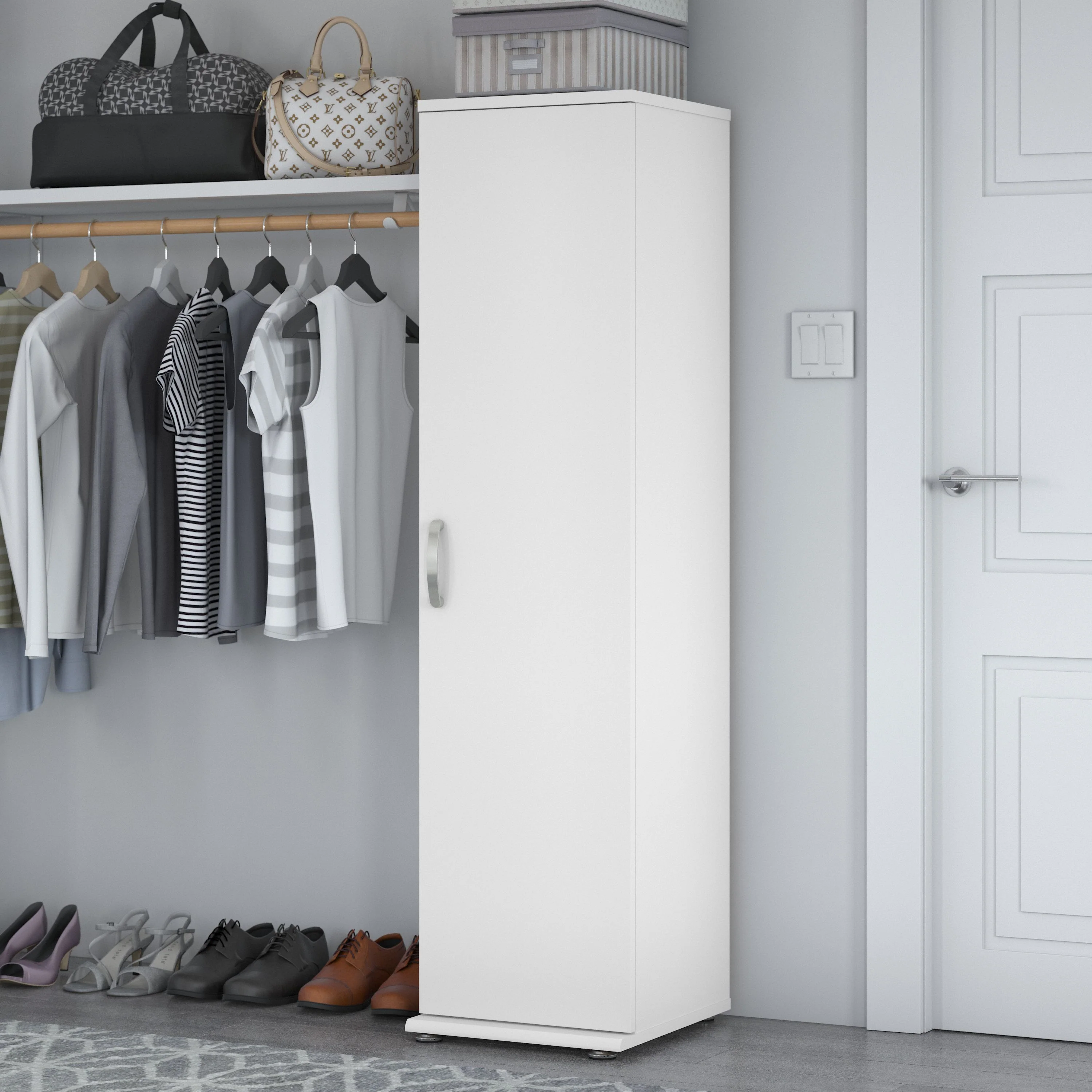Universal Narrow Clothing Storage Cabinet with Door and Shelves