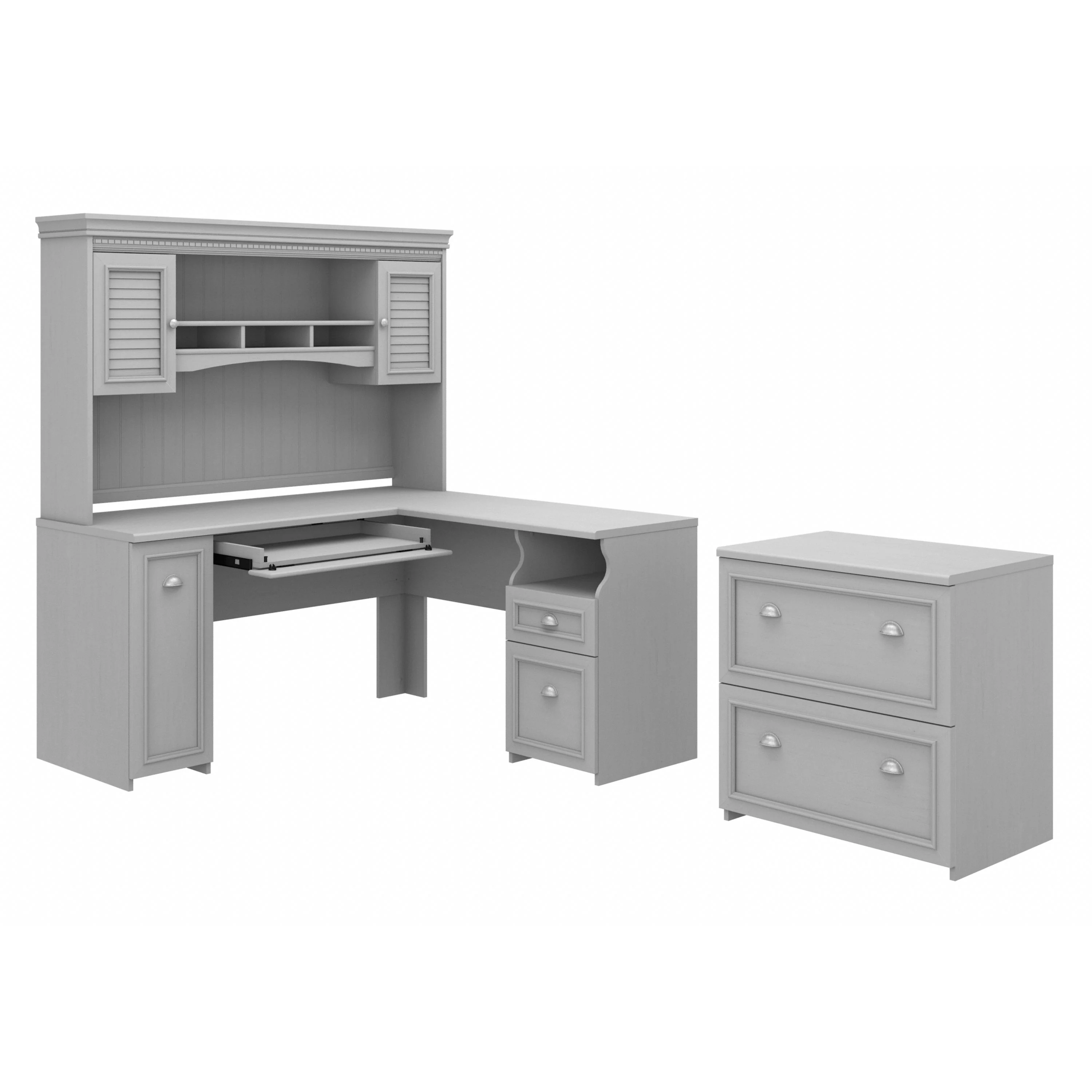 Fairview 60W L Shaped Desk with Hutch and Lateral File Cabinet