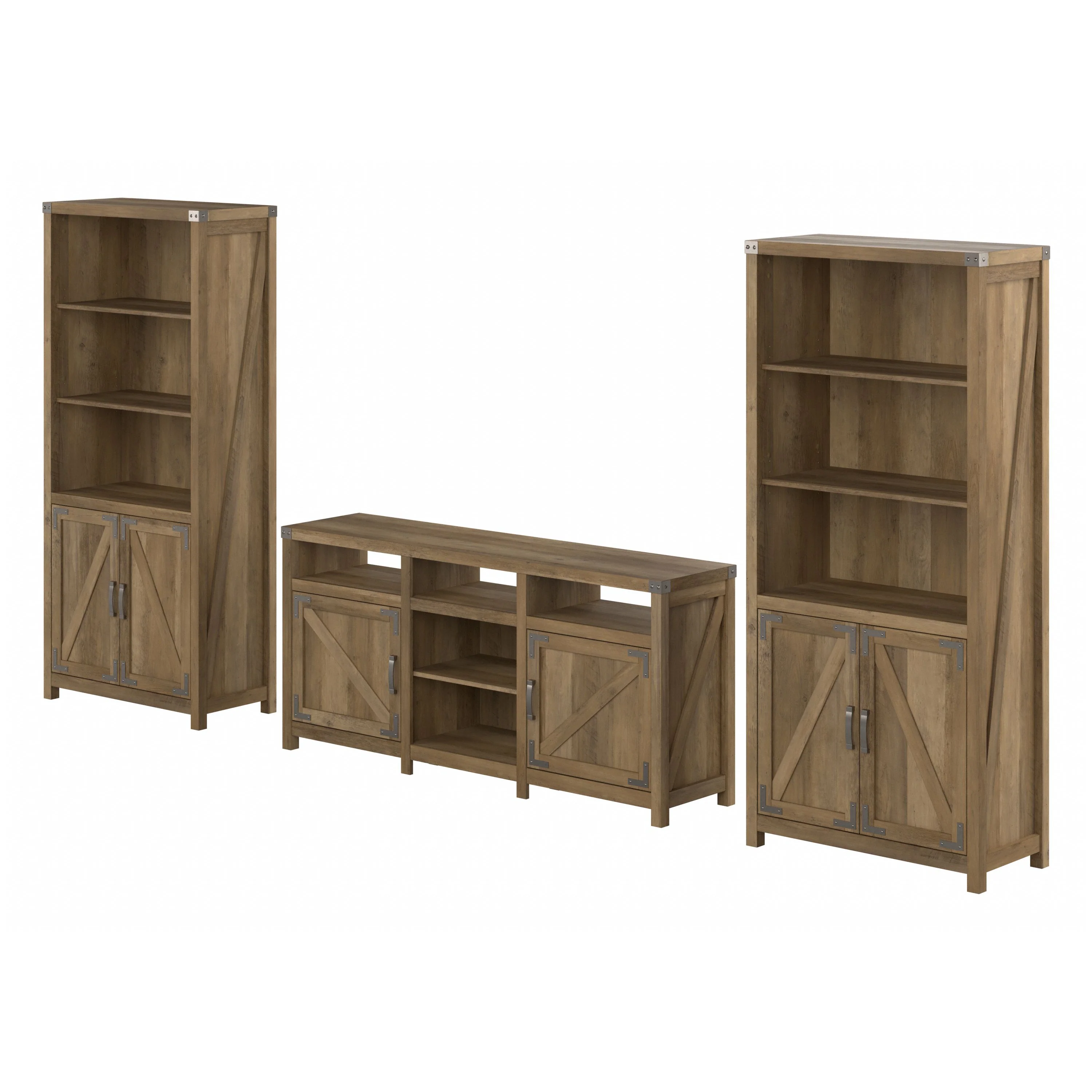 Knoxville Farmhouse TV Stand for 70 Inch TV with 5 Shelf Bookcases with Doors