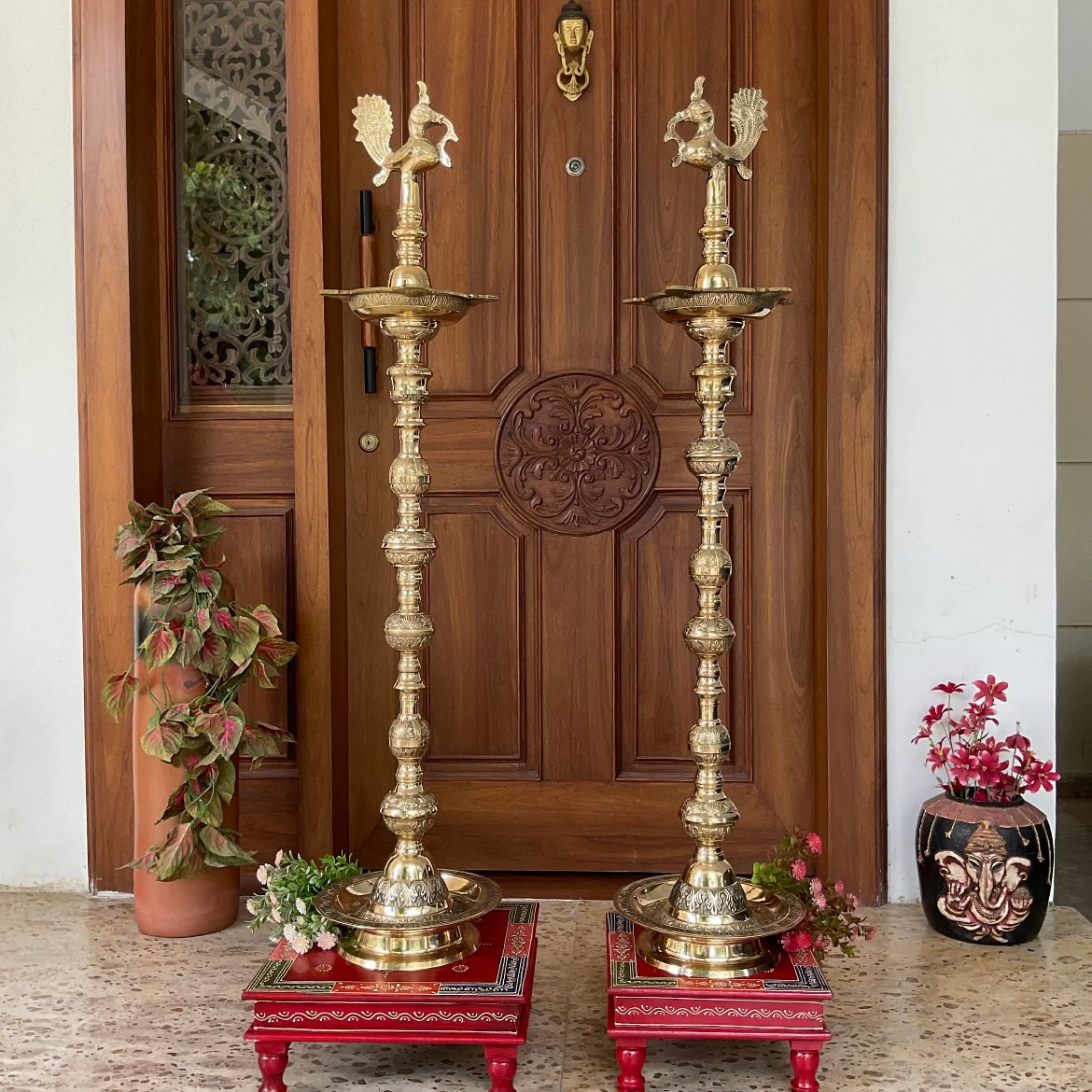 4 Feet - 48 Inches Annapakshi Nilavilakku (Set of 2) - Kuthu Vilakku Brass lamp - Decorative Decor