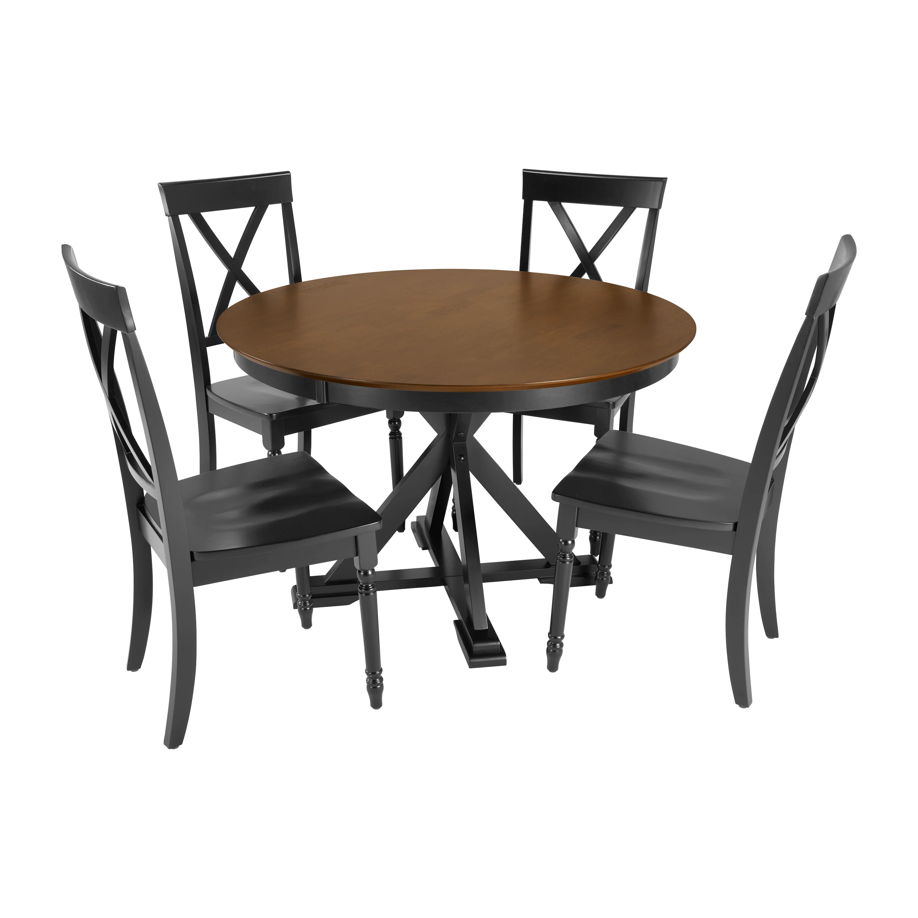 West End 45W Round Trestle Dining Table with 4 Cross Back Dining Chairs