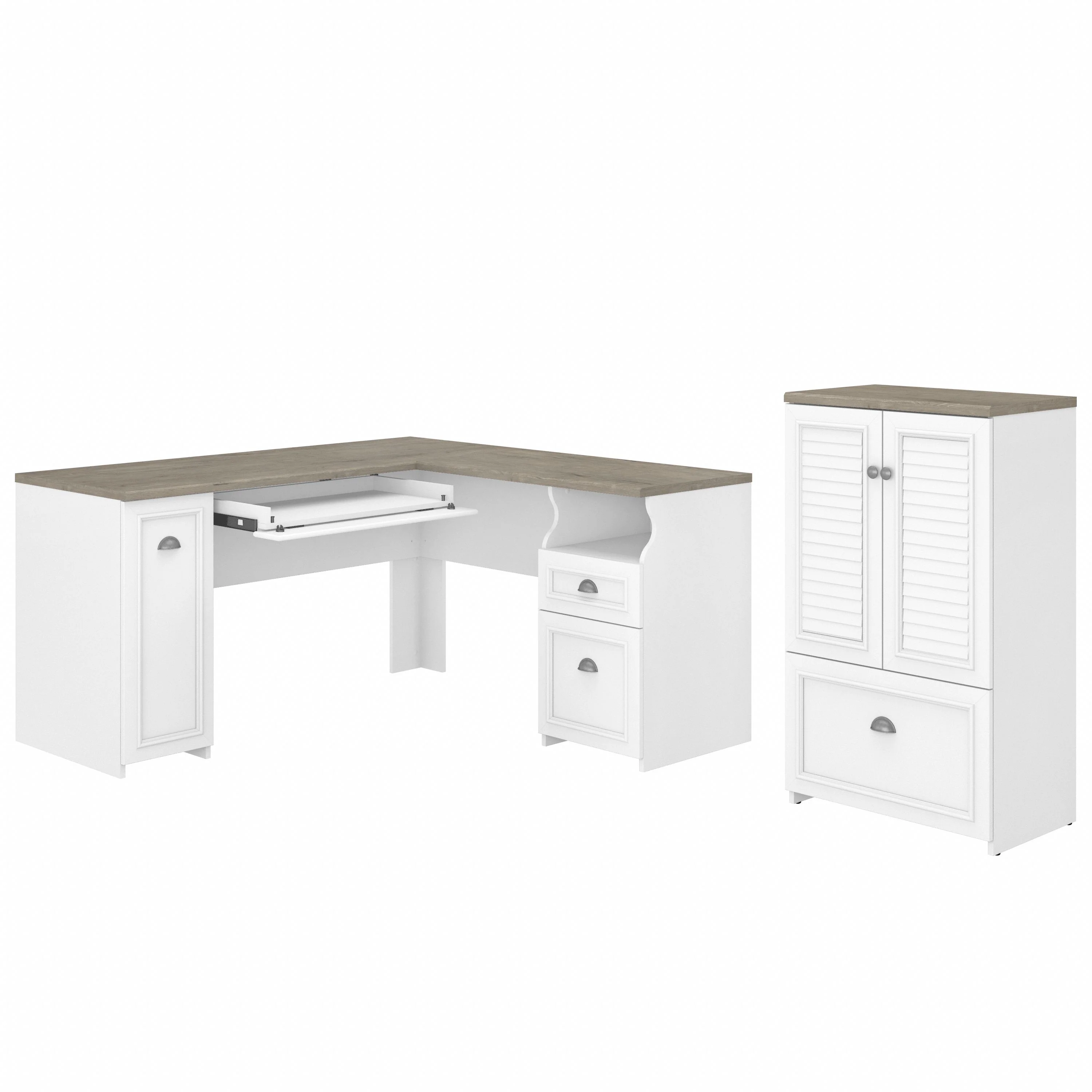 Fairview 60W L Shaped Desk and 2 Door Storage Cabinet with File Drawer