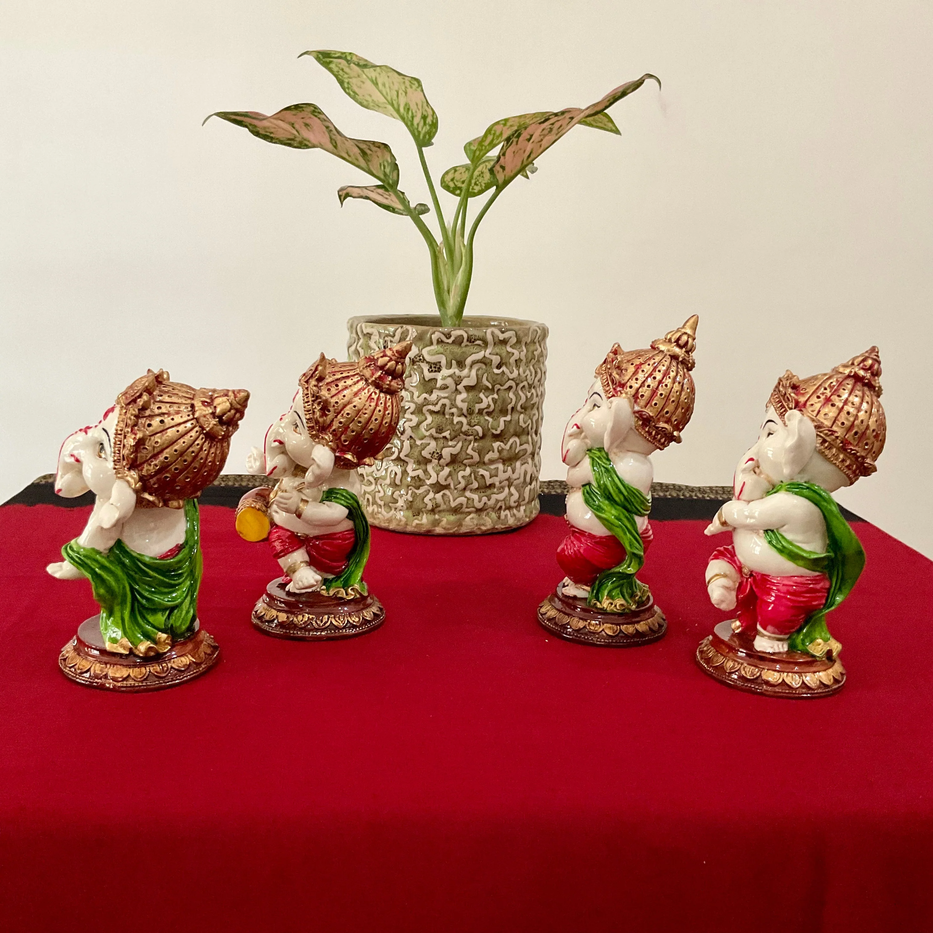 Dancing & Musician Baby Ganesh Marble Dust & Resin Idol (Set of 4)