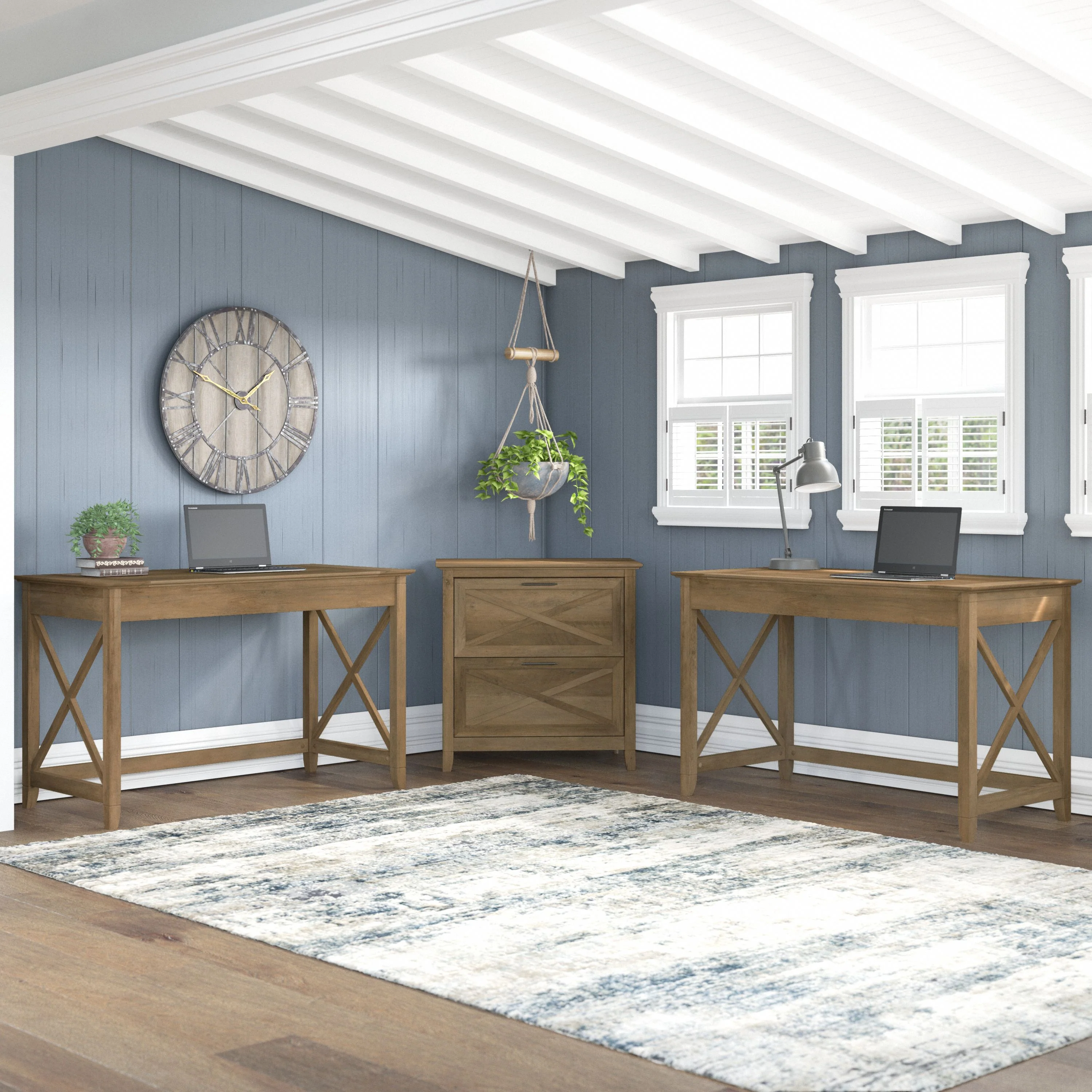 2 Person Desk Set with Lateral File Cabinet