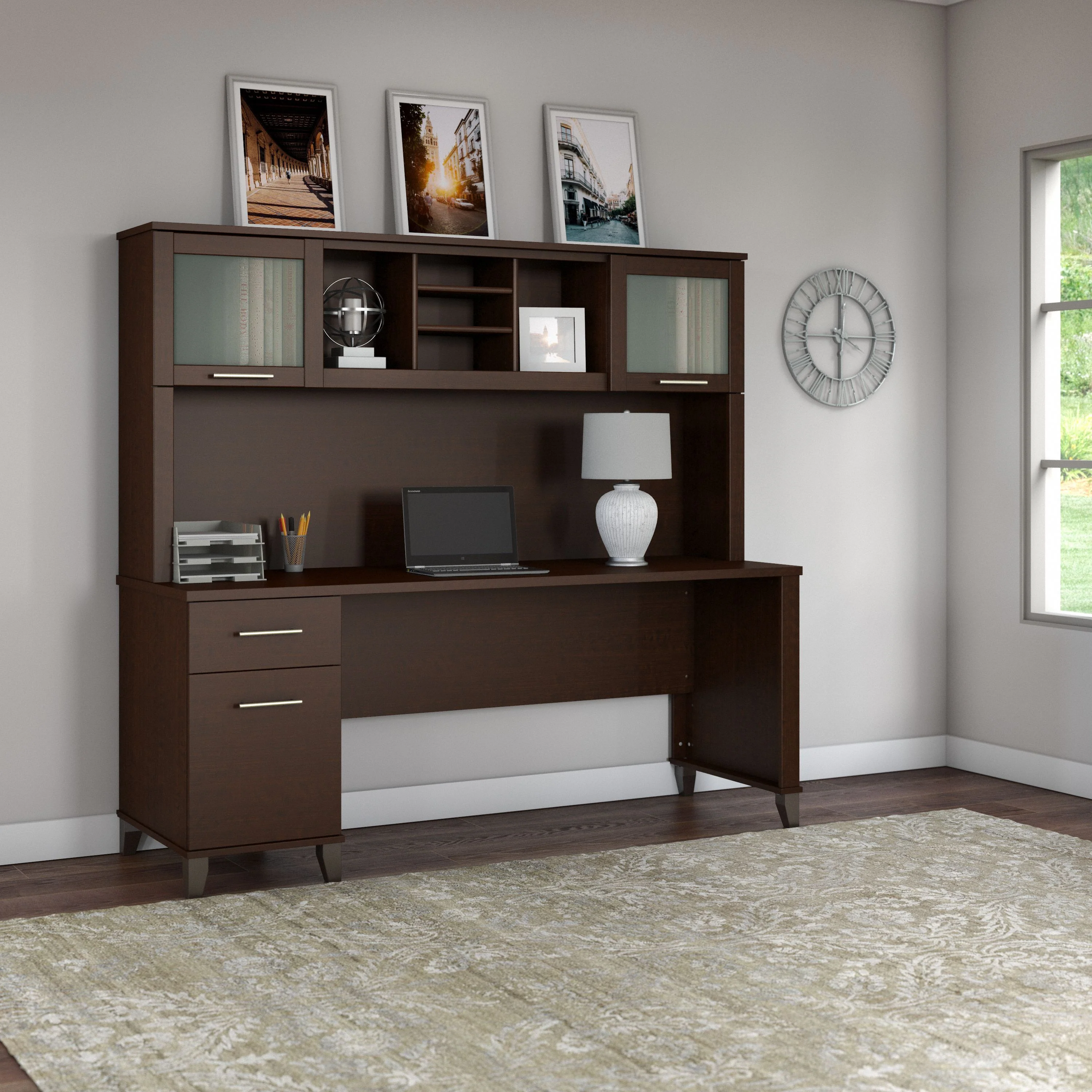 Somerset 72W Office Desk with Drawers and Hutch
