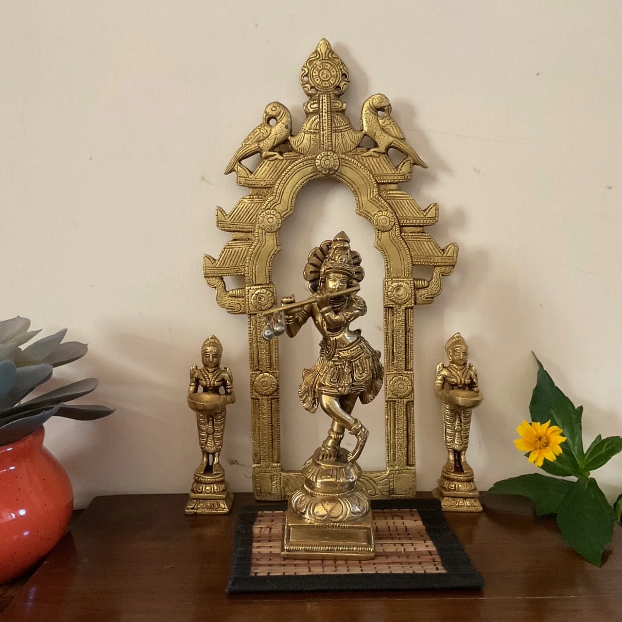 Krishna Brass Idol, Deep Lakshmi & Prabhavali Set