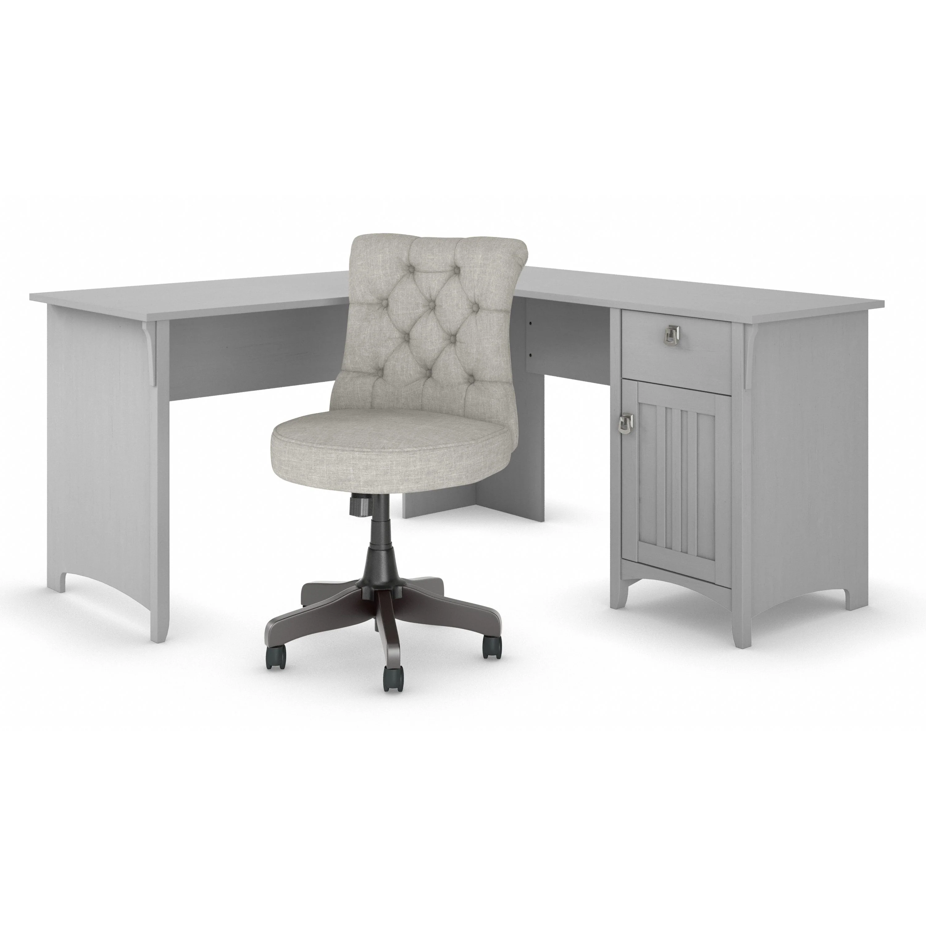 Salinas 60W L Shaped Desk with Mid Back Tufted Office Chair