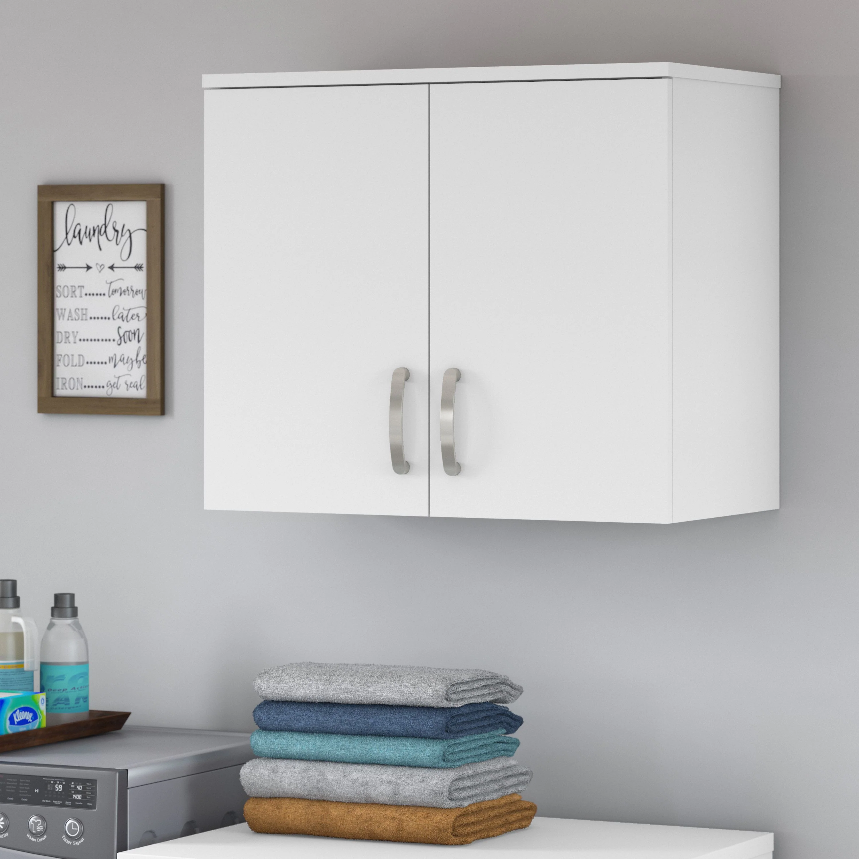 Universal Laundry Room Wall Cabinet with Doors and Shelves