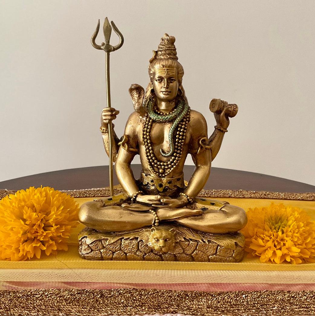 Lord Shiva Copper Finish Marble Dust & Resin Idol -  Hindu God Statue - Decorative Murti