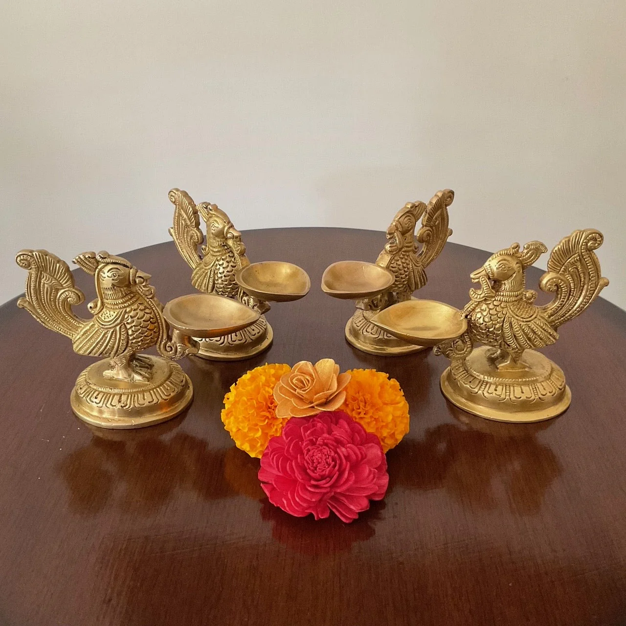 4 Inches Peacock Diya (Set of 4) - Handmade Brass lamp - Decorative