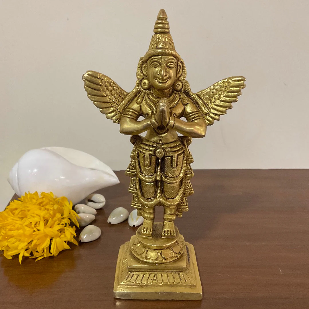 6 Inches Garuda Brass Idol - Pooja Statue for Home - Festive Decor