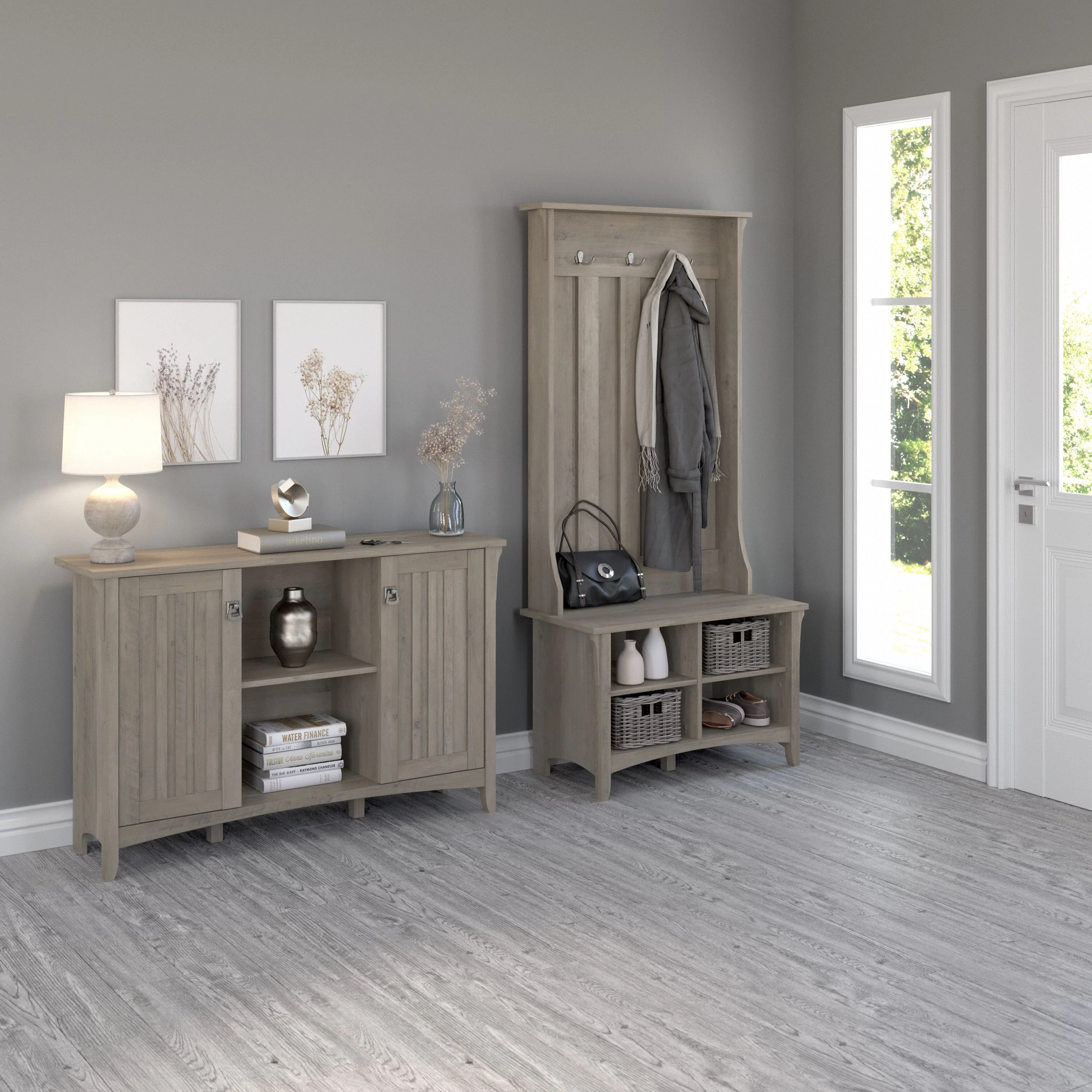 Salinas Entryway Storage Set with Hall Tree, Shoe Bench and Accent Cabinet
