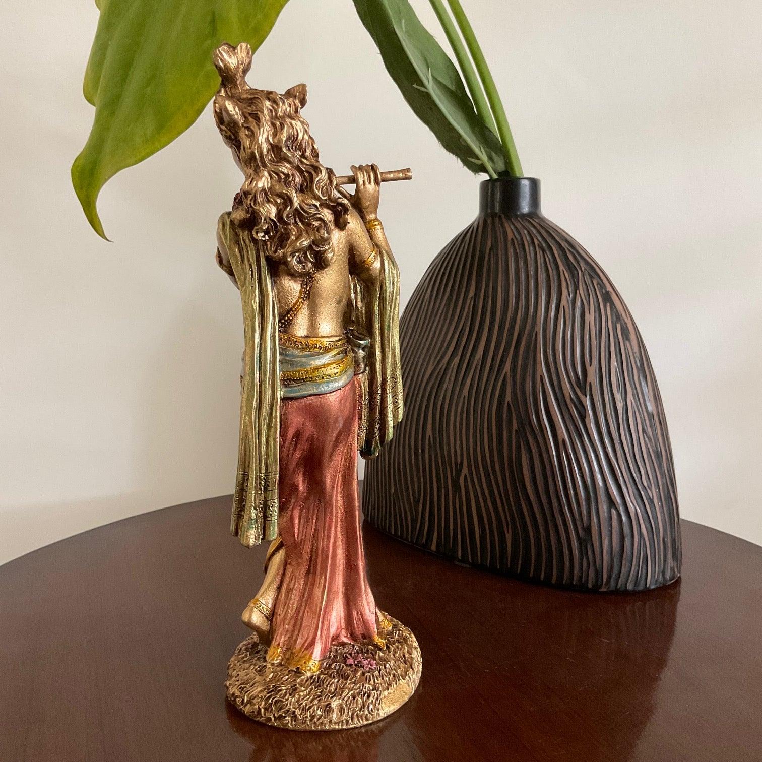 9.5 Inches Krishna Statue, Copper Finish Marble Dust & Resin Idol -  Decorative Figurine