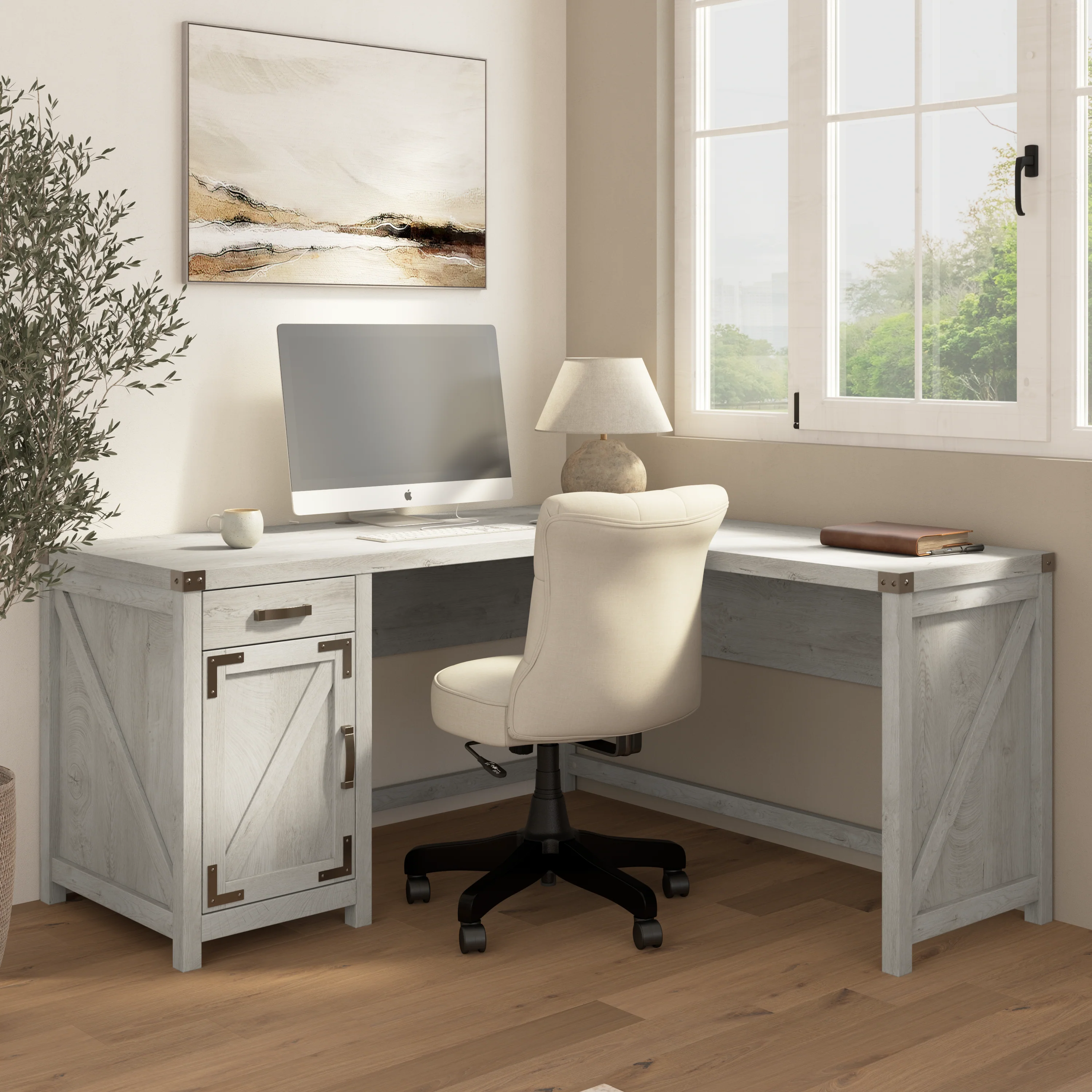 Knoxville 60W L Shaped Desk with Drawer and Storage Cabinet