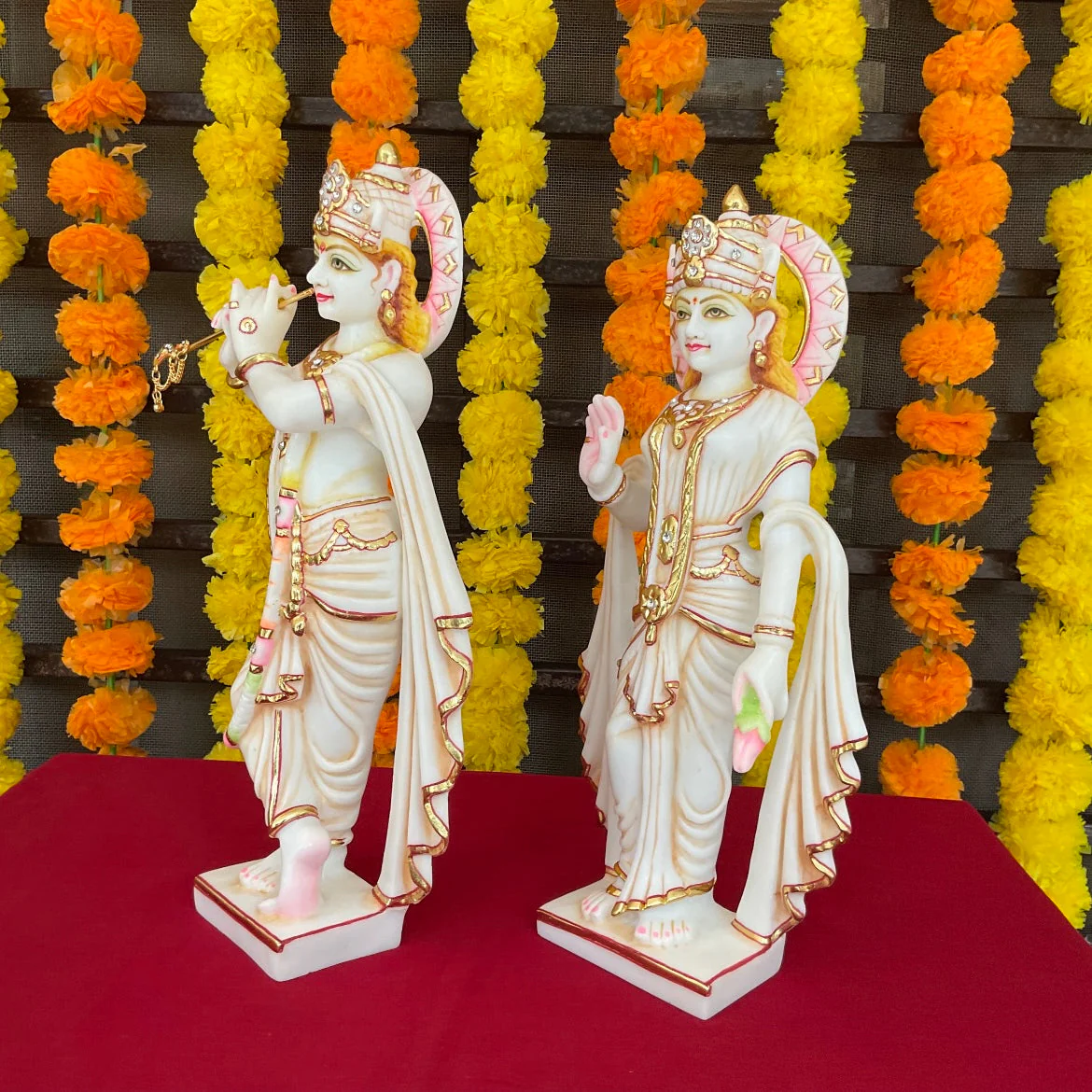 14 Inches Radha Krishan Marble Dust & Resin Idol -  Hindu God Statue - Decorative Murti