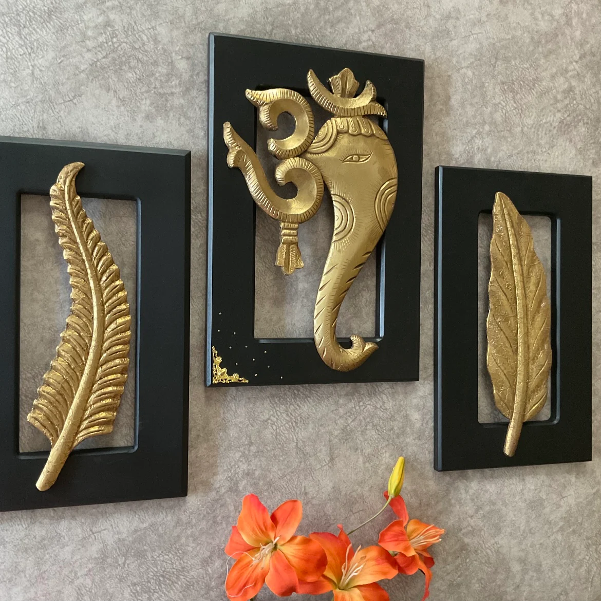 Om Ganesha And Leaf Wall Hanging - Wall Decor