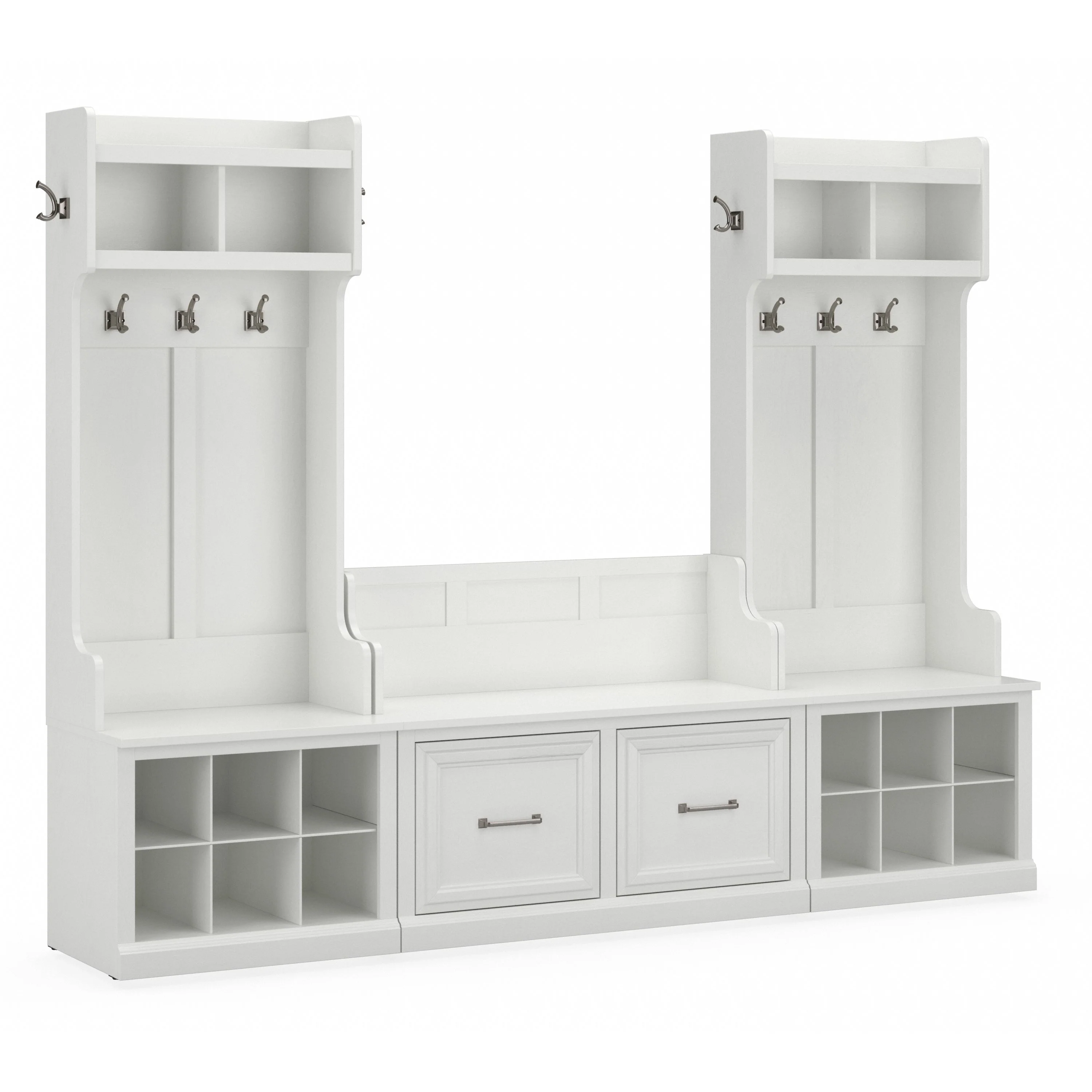 Woodland Entryway Storage Set with Hall Trees and Shoe Bench with Doors
