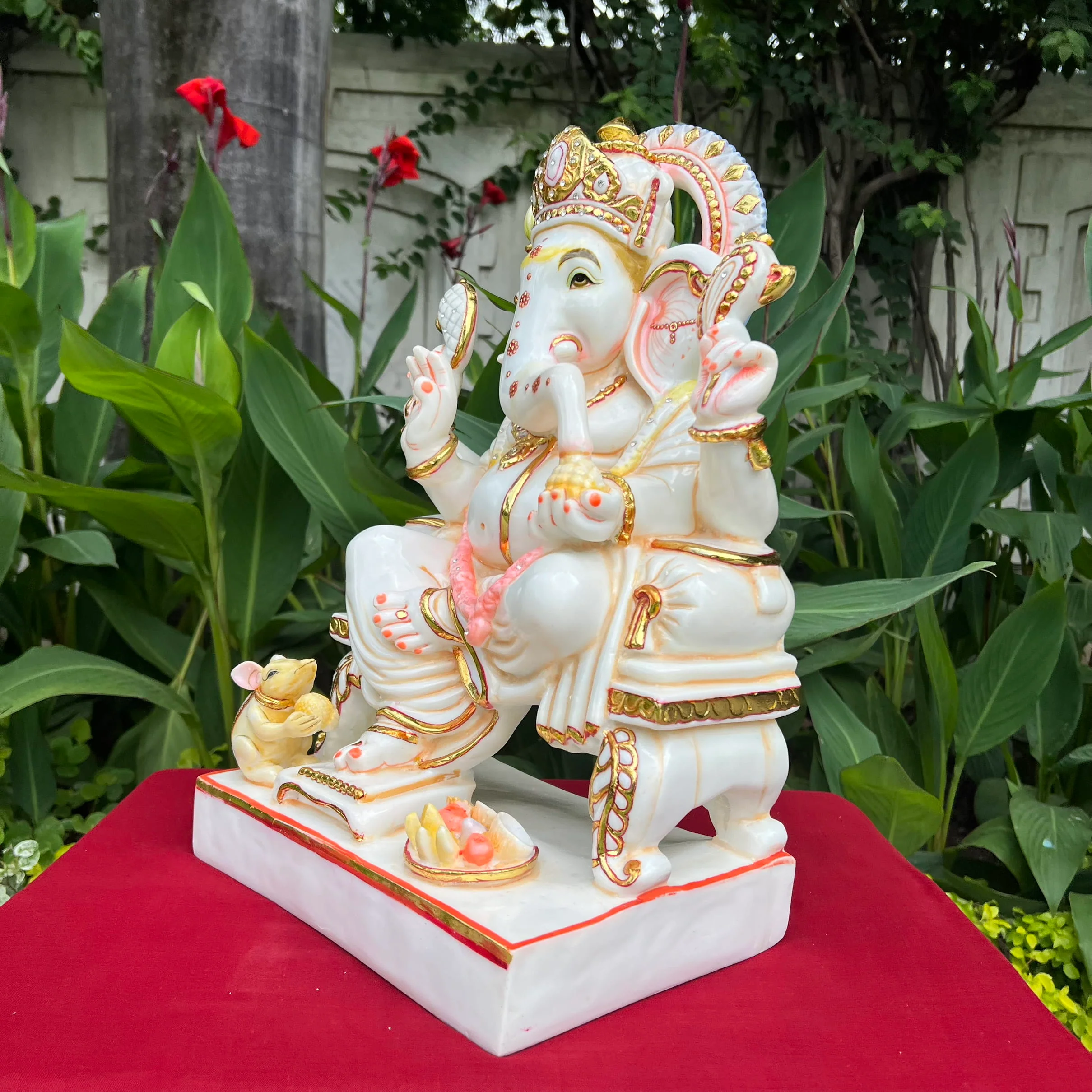 17.5 Inch Ganesha Idol For Home, Marble Dust Resin Hindu God Statue