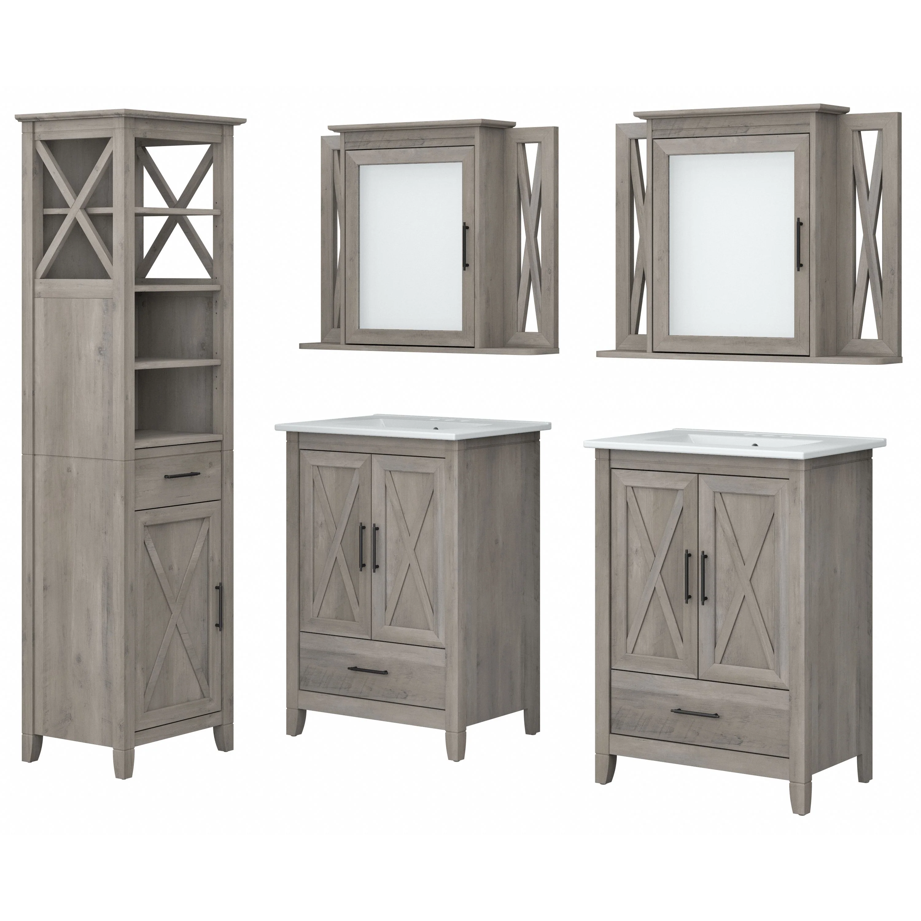 Key West 48W Double Vanity Set with Sinks, Medicine Cabinets and Linen Tower