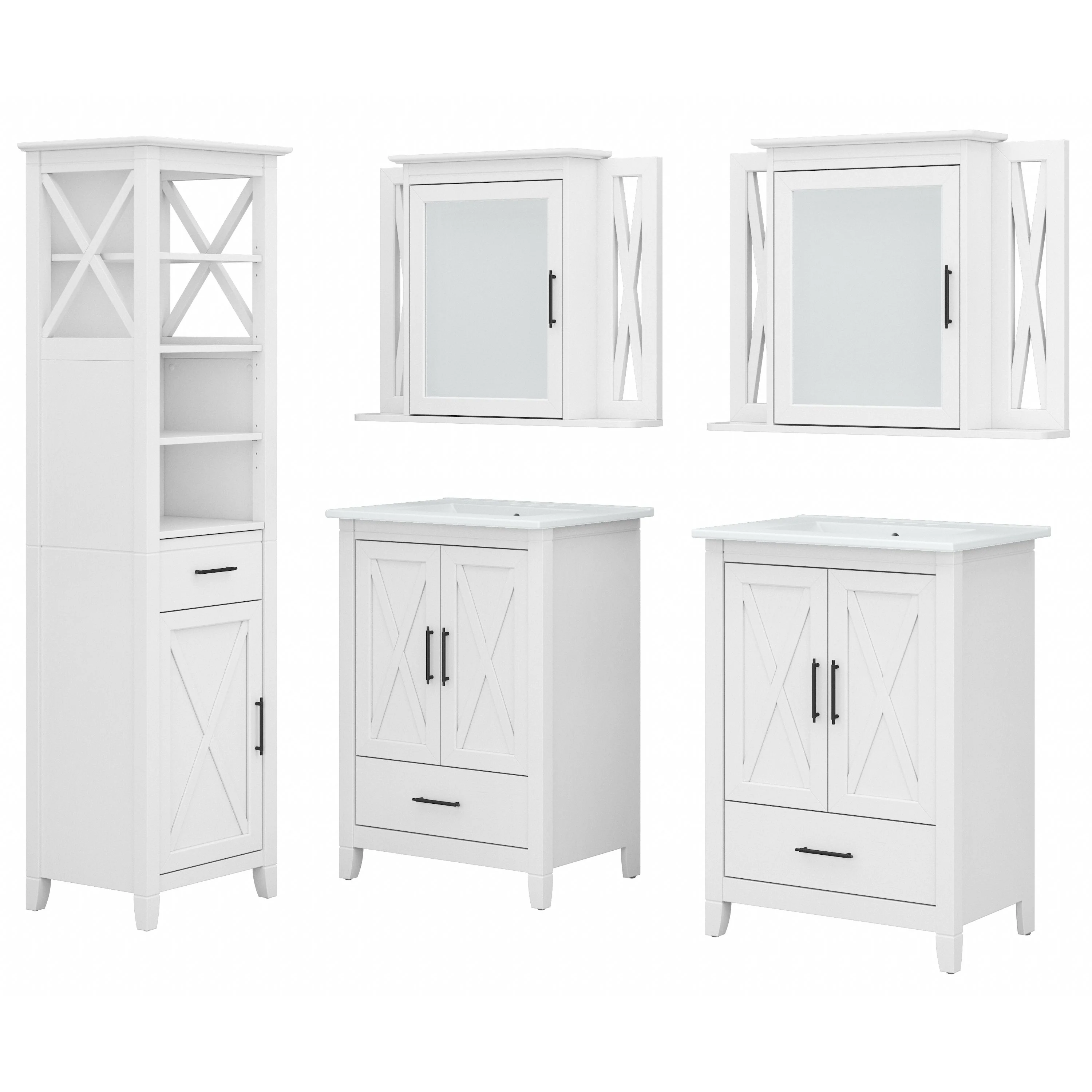 Key West 48W Double Vanity Set with Sinks, Medicine Cabinets and Linen Tower