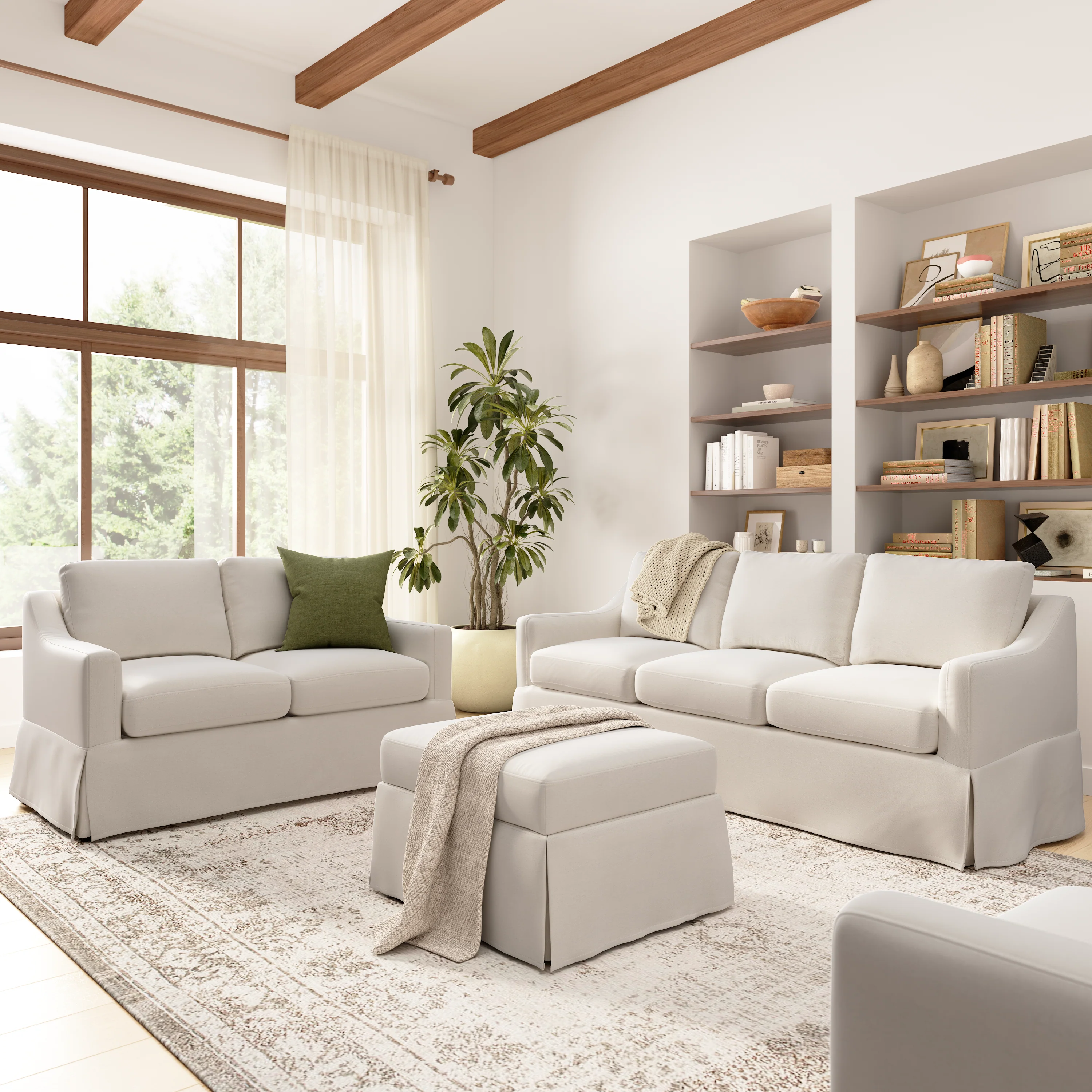 Bush Home Harper 80W Sofa, 57W Loveseat, and Storage Ottoman with Slipcovers