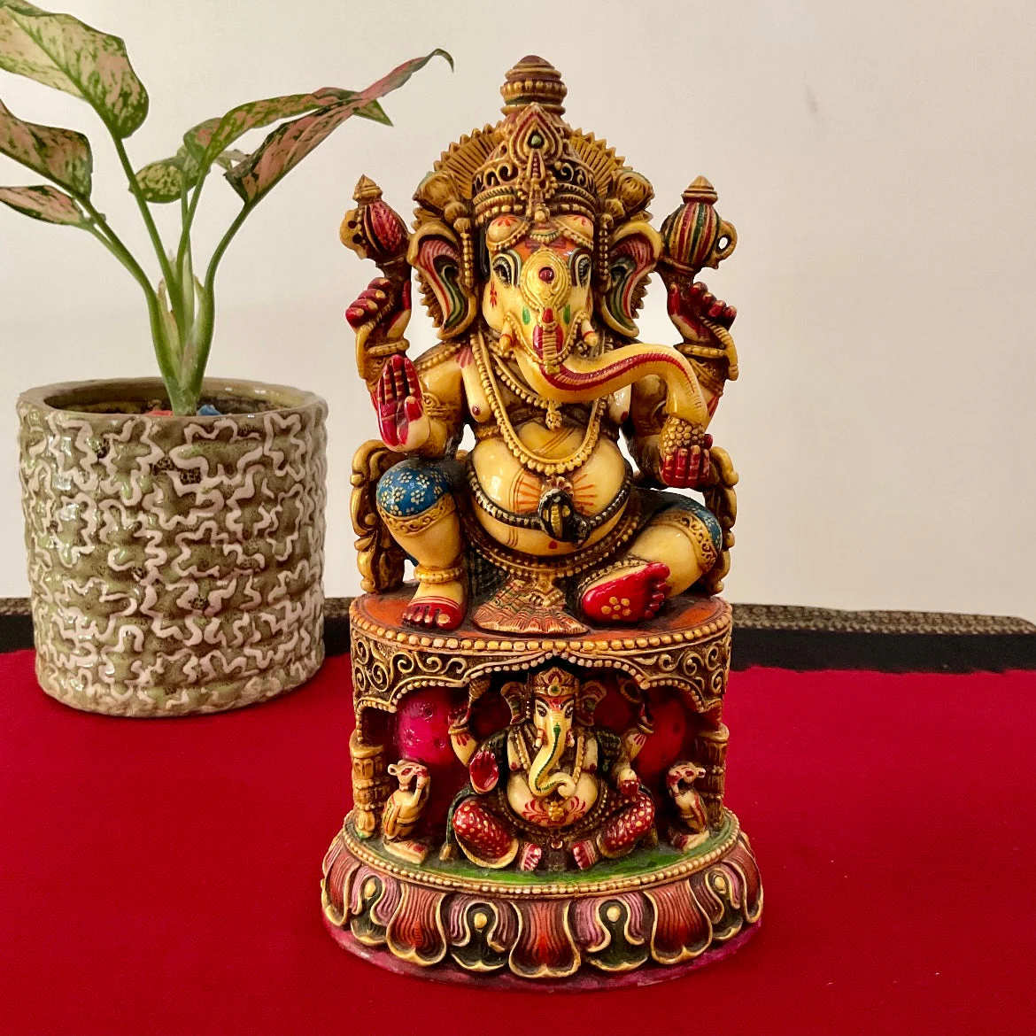 10 Inches Ganesha Marble Dust & Resin Idol - Hindu God Statue - Decorative Murti