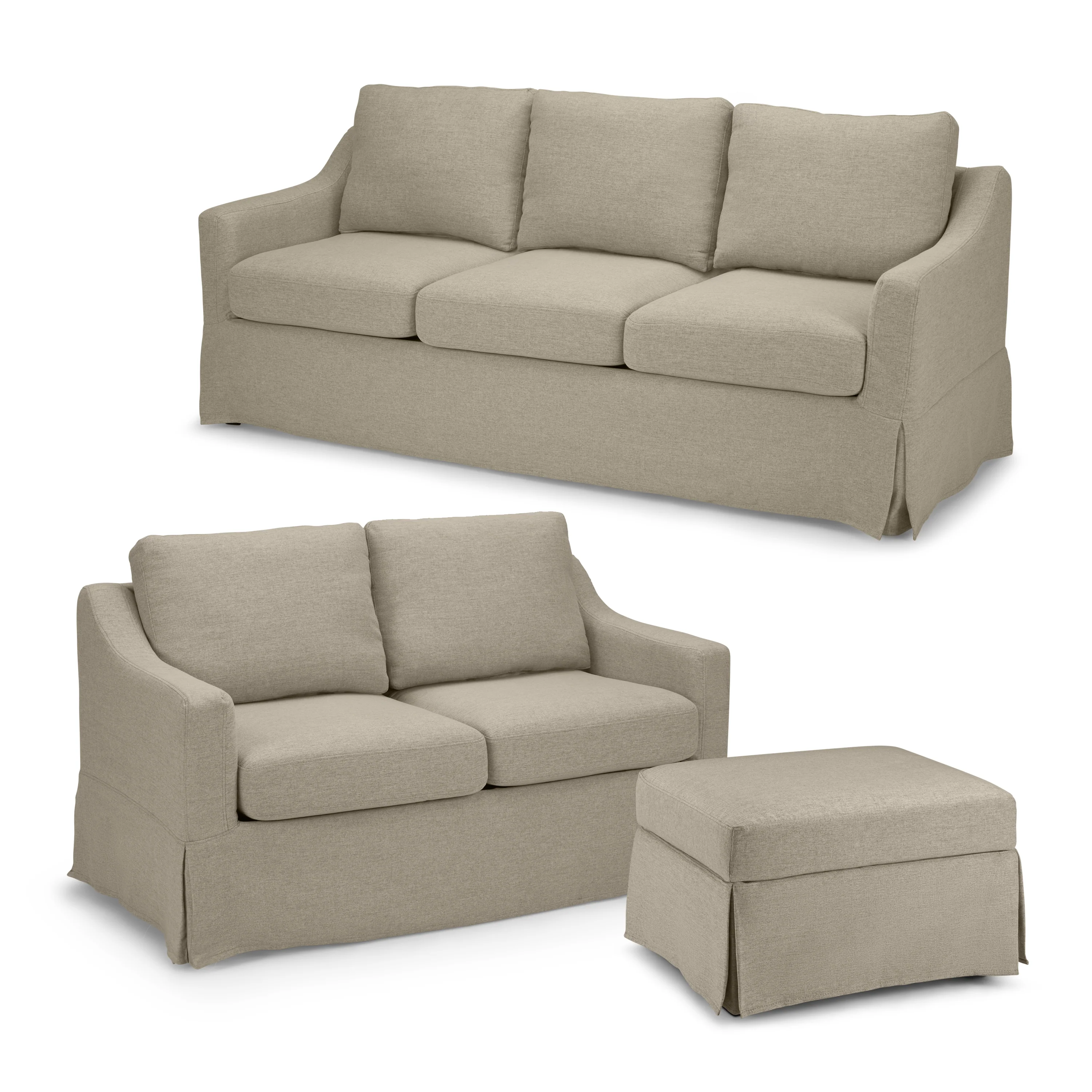 Bush Home Harper 80W Sofa, 57W Loveseat, and Storage Ottoman with Slipcovers