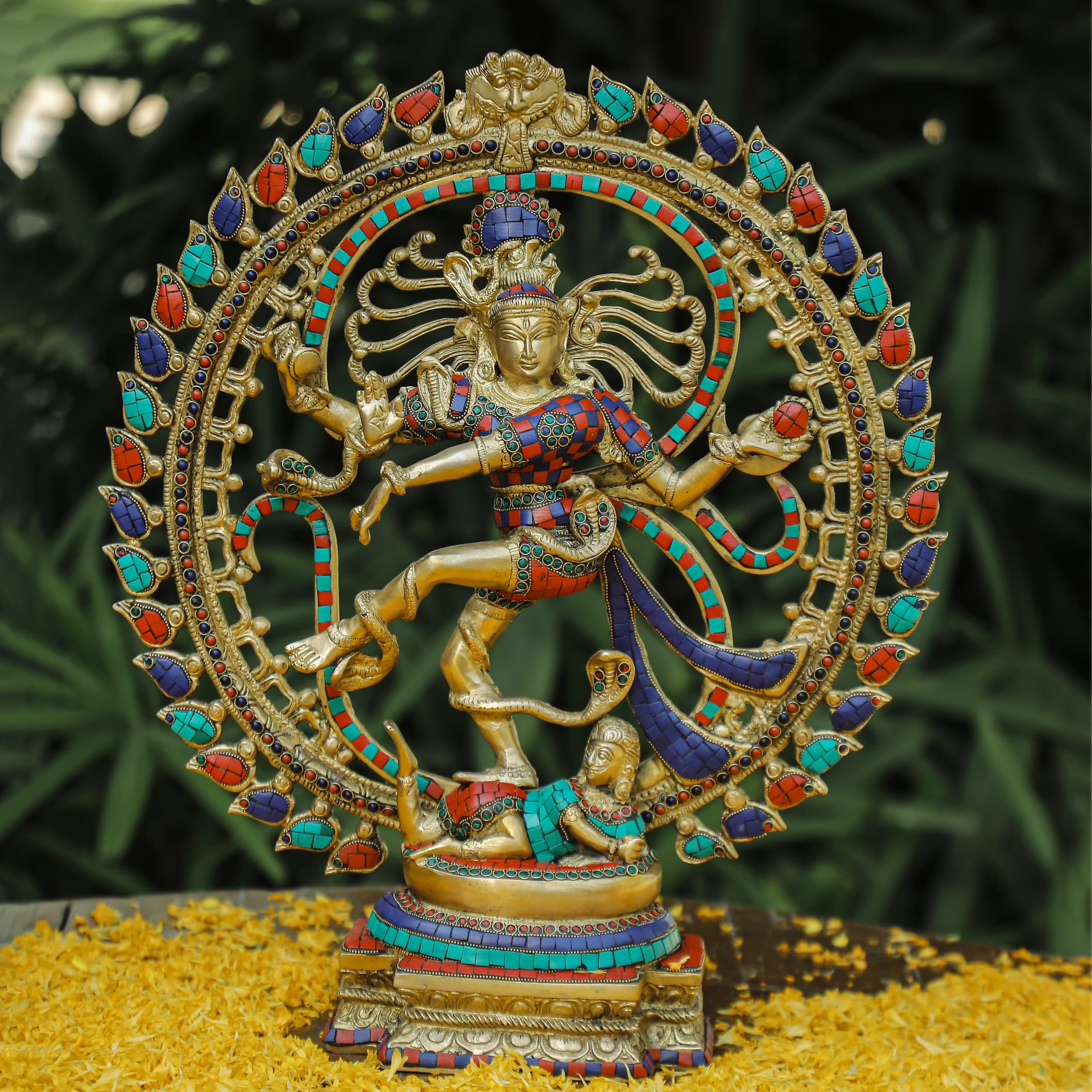 21 Inches Dancing Lord Natraj Idol - Brass Stonework Statue - Decorative Figurine
