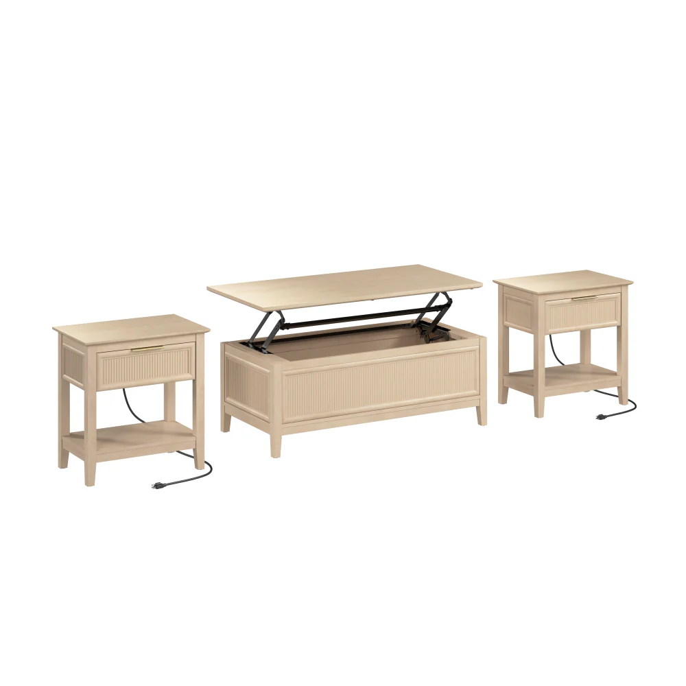 Bush Home Camille Fluted Lift Top Coffee Table and End Tables Set