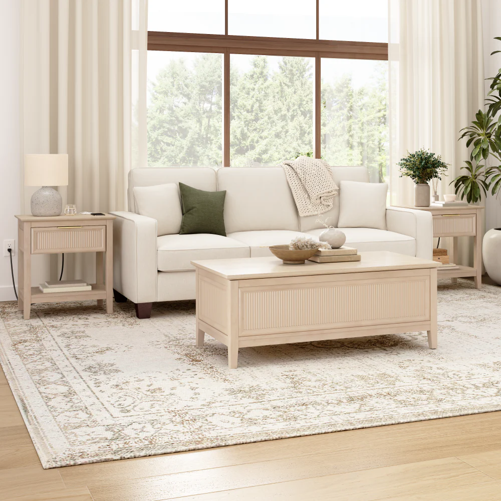 Bush Home Camille Fluted Lift Top Coffee Table and End Tables Set