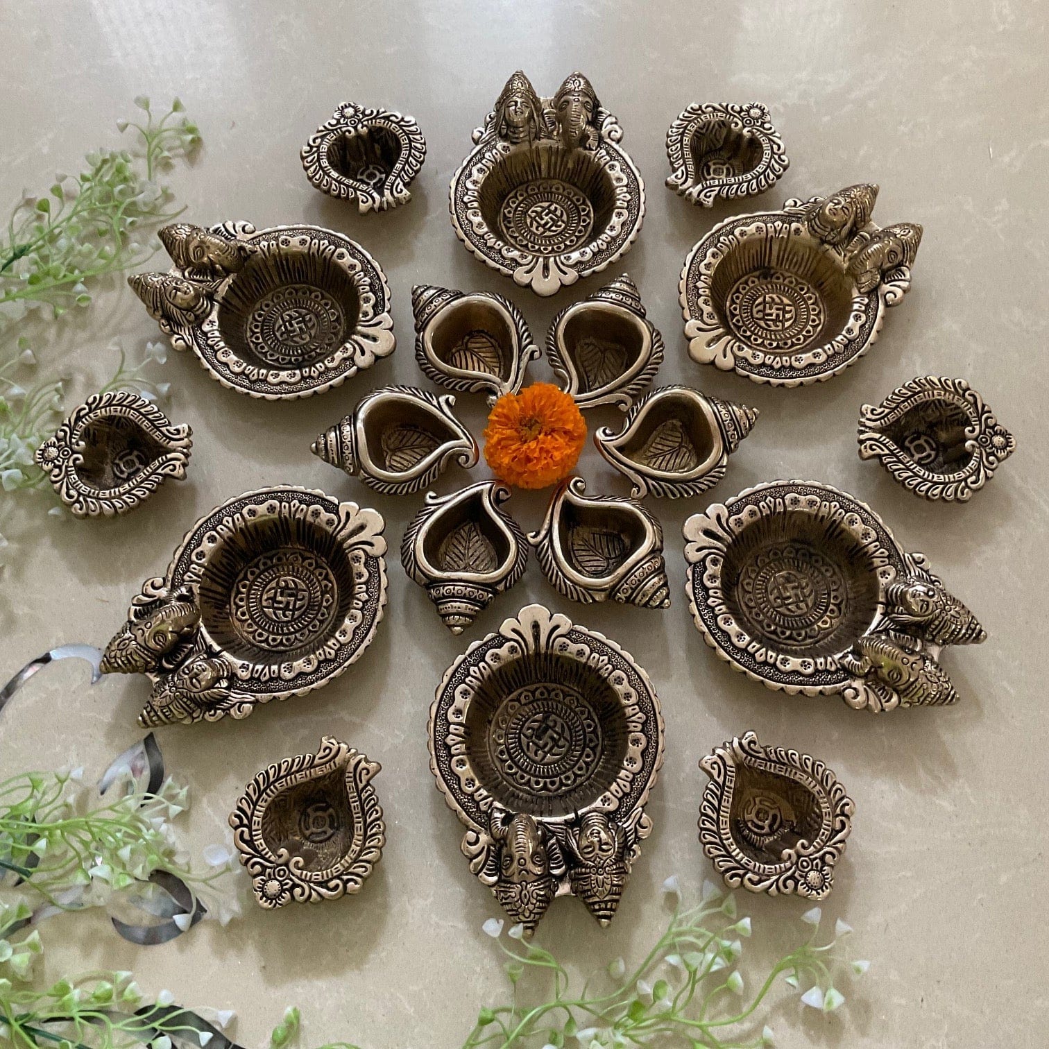 Small Diya  (Set of 18) - Handmade Brass lamp - Decorative