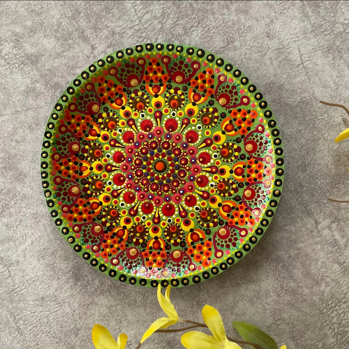 Mandala & Bird Colourful Handmade Dot Painting Wall Decor - Wall Plate Hanging - Set of 4