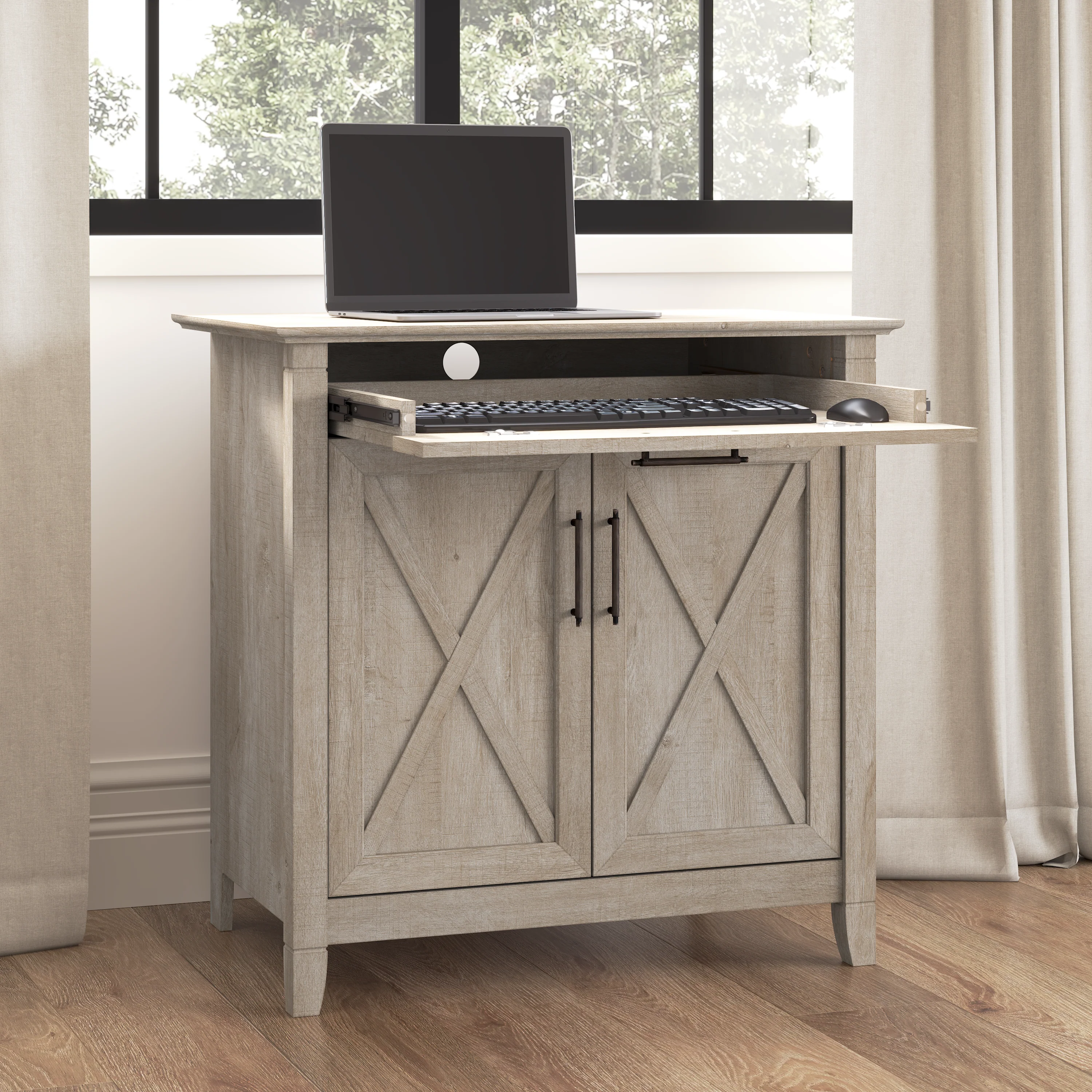 Key West Secretary Desk with Keyboard Tray and Storage Cabinet