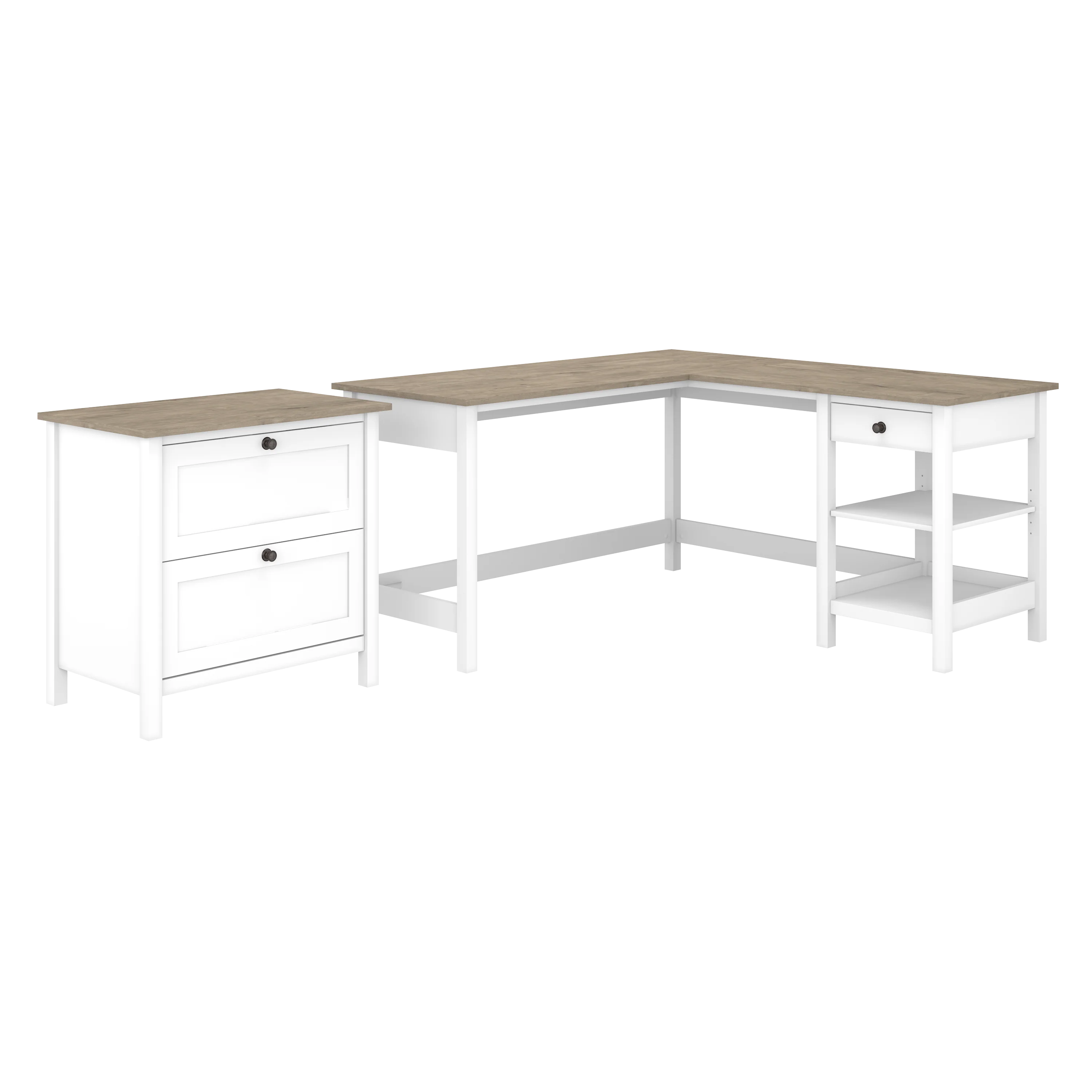 Mayfield 60W L Shaped Computer Desk with 2 Drawer Lateral File Cabinet
