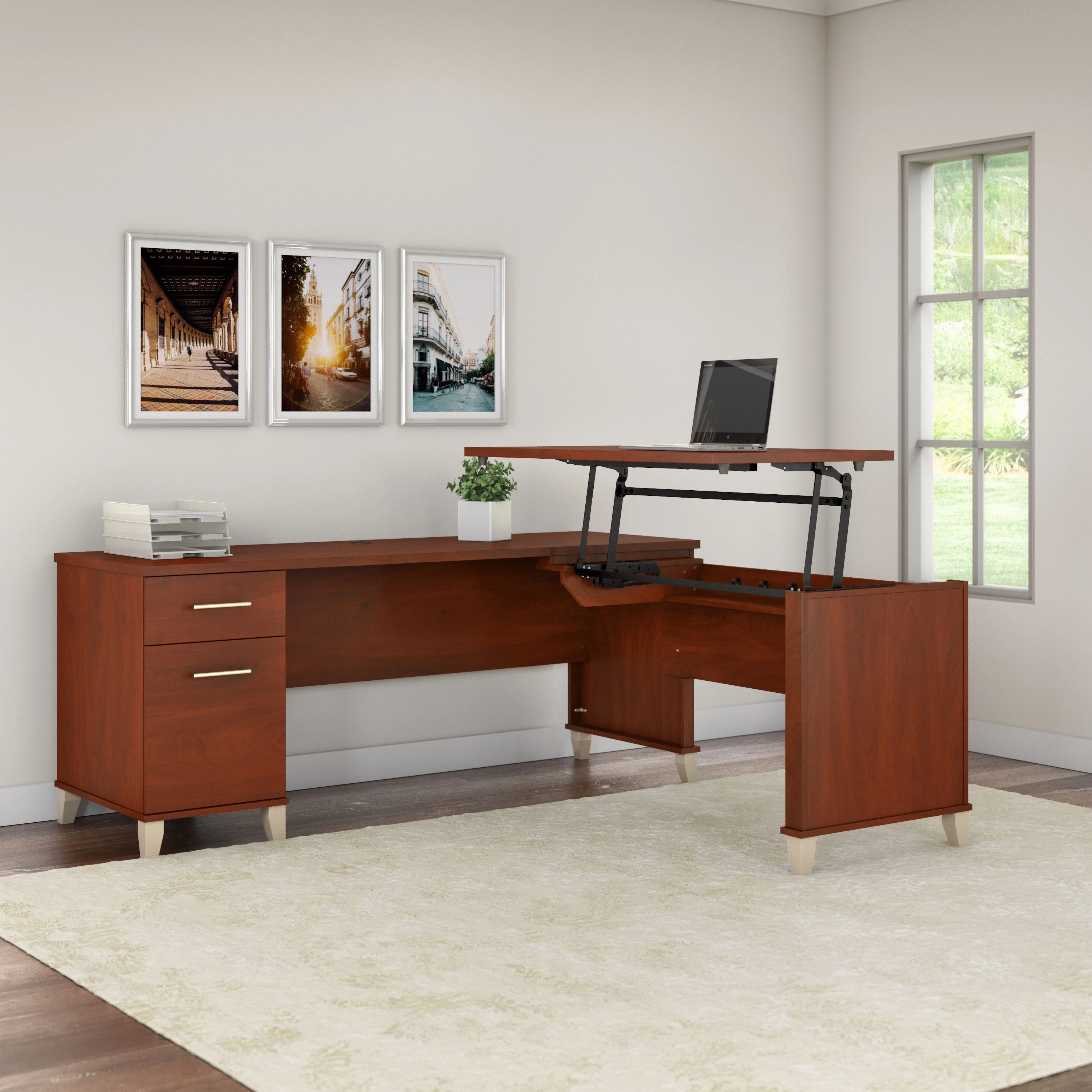 Somerset 72W 3 Position Sit to Stand L Shaped Desk
