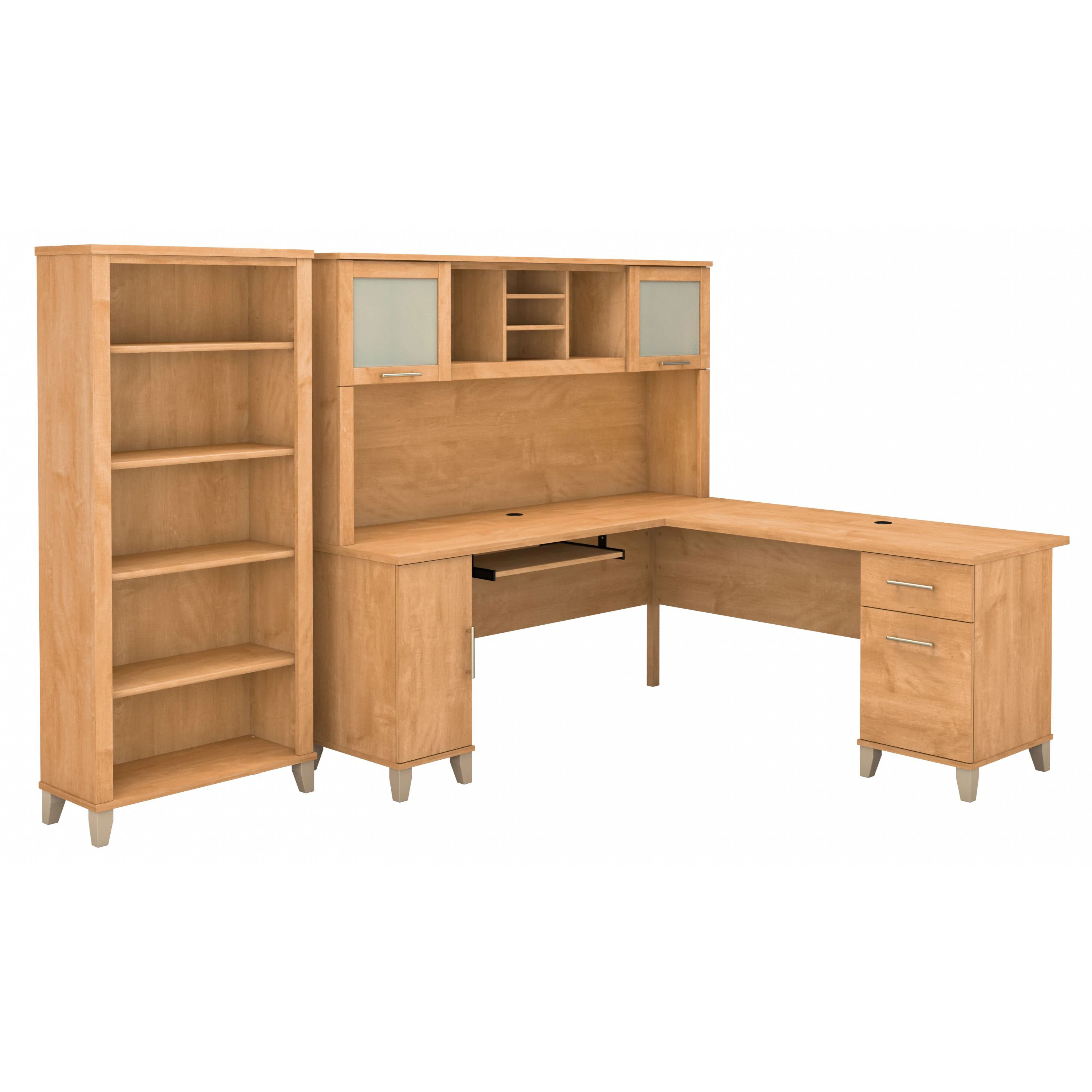 Somerset 72W L Shaped Desk with Hutch and 5 Shelf Bookcase