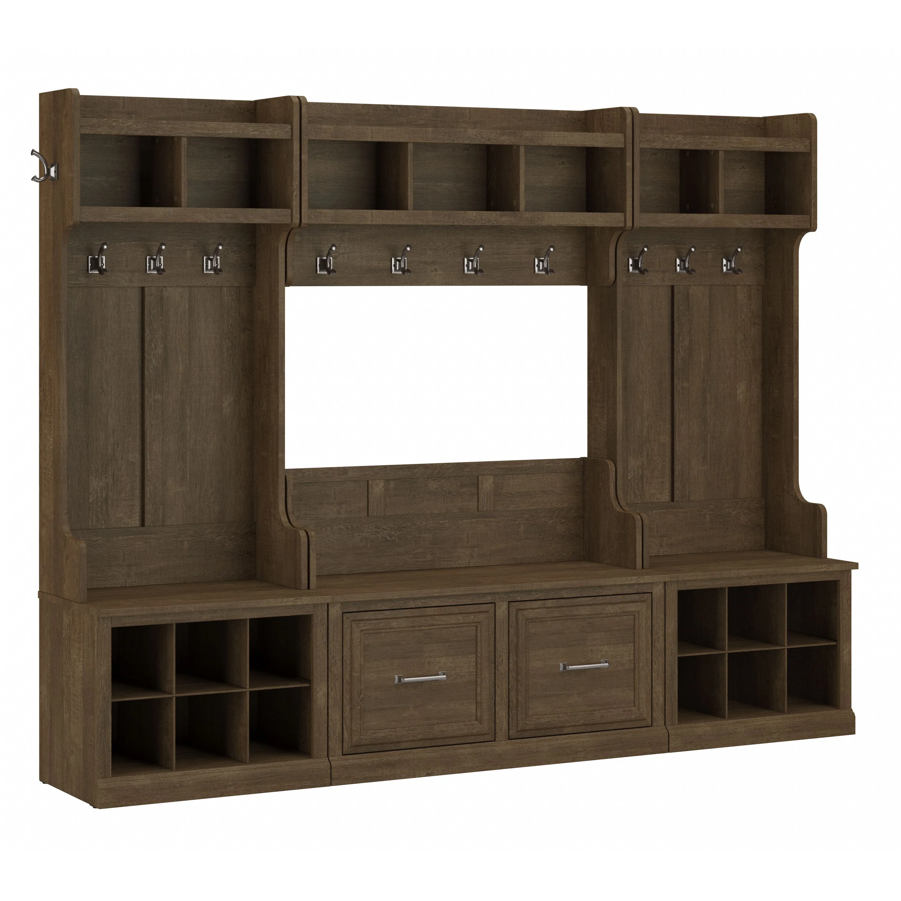 Woodland Full Entryway Storage Set with Coat Rack and Shoe Bench with Doors