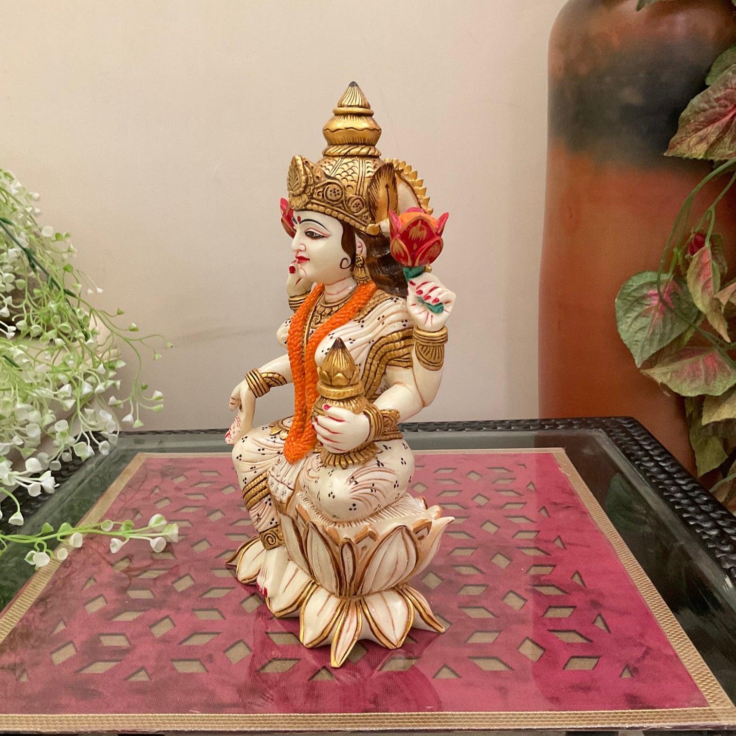 9 Inches Goddess Lakshmi Marble Dust & Resin Idol -  Hindu God Statue - Decorative Murti