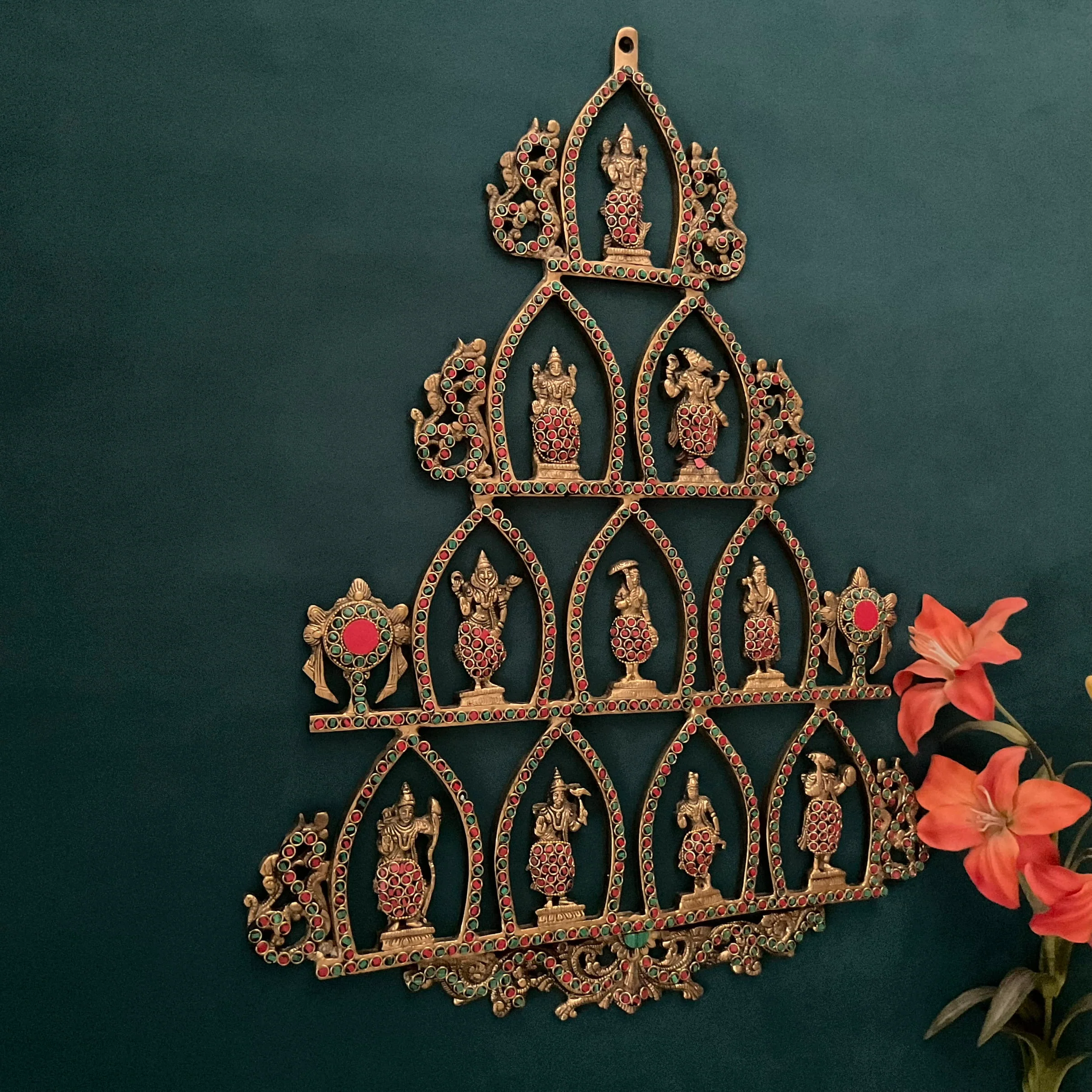 Lord Vishnu Dashavatar Brass Stonework Divine Wall Hanging