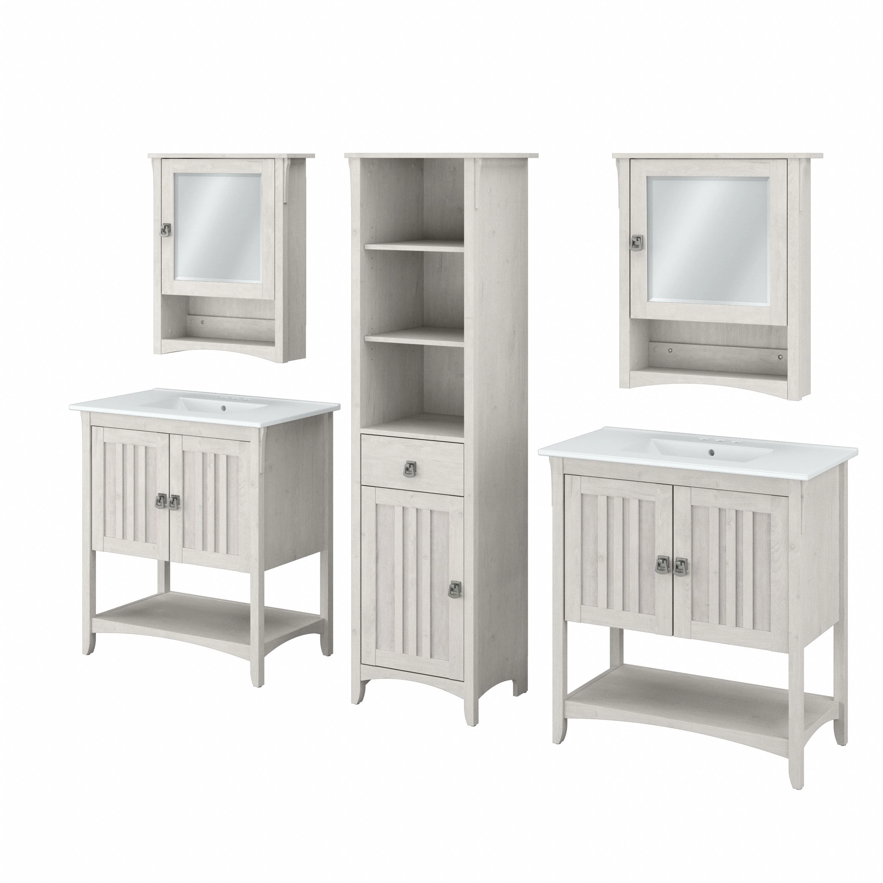 Salinas 64W Double Vanity Set with Sinks, Medicine Cabinets and Linen Tower