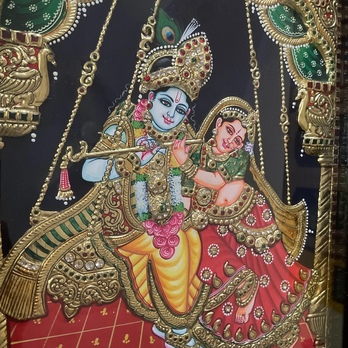 Radha Krishna 3D Tanjore Painting - Traditional Wall Art