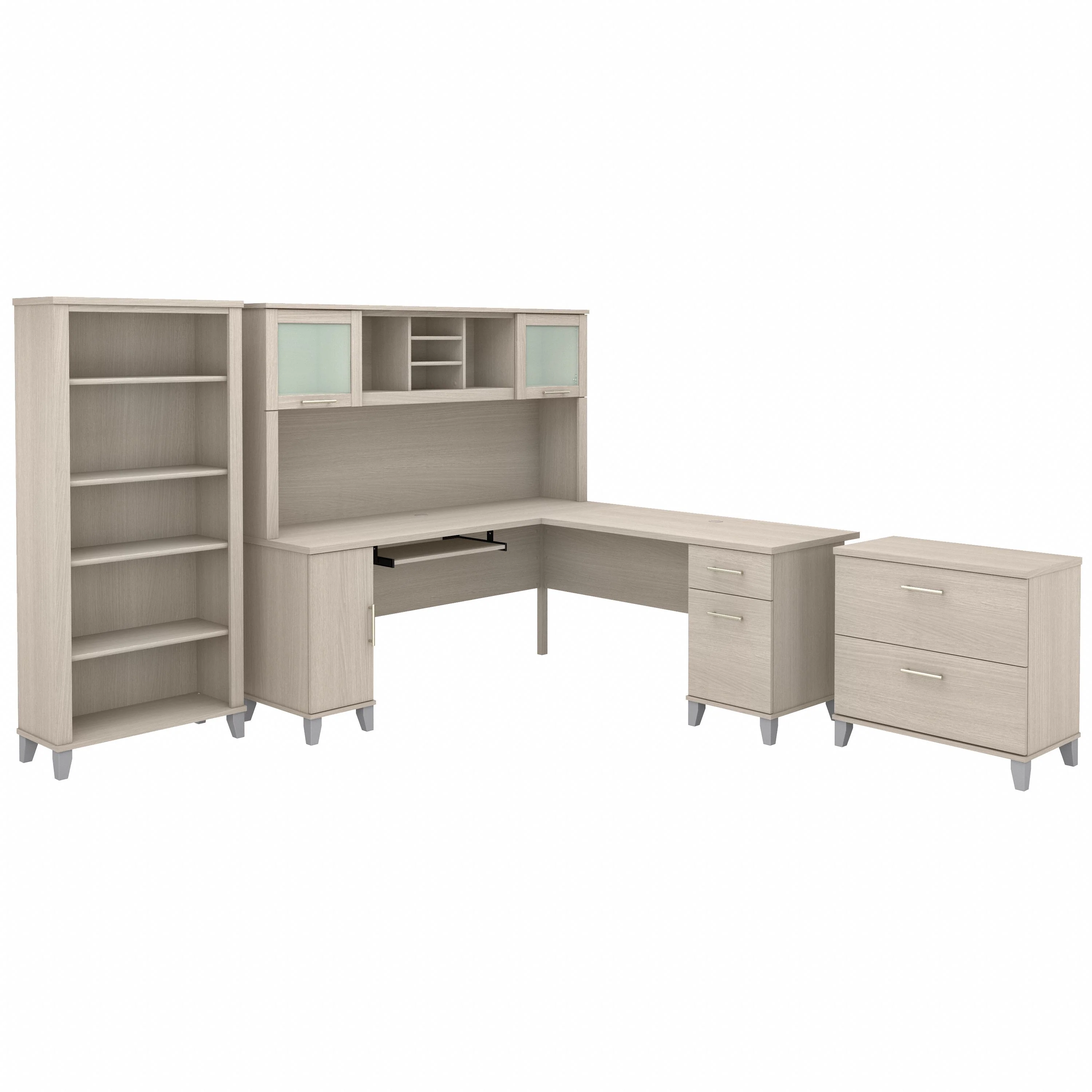 Somerset 72W L Shaped Desk with Hutch, Lateral File Cabinet and Bookcase