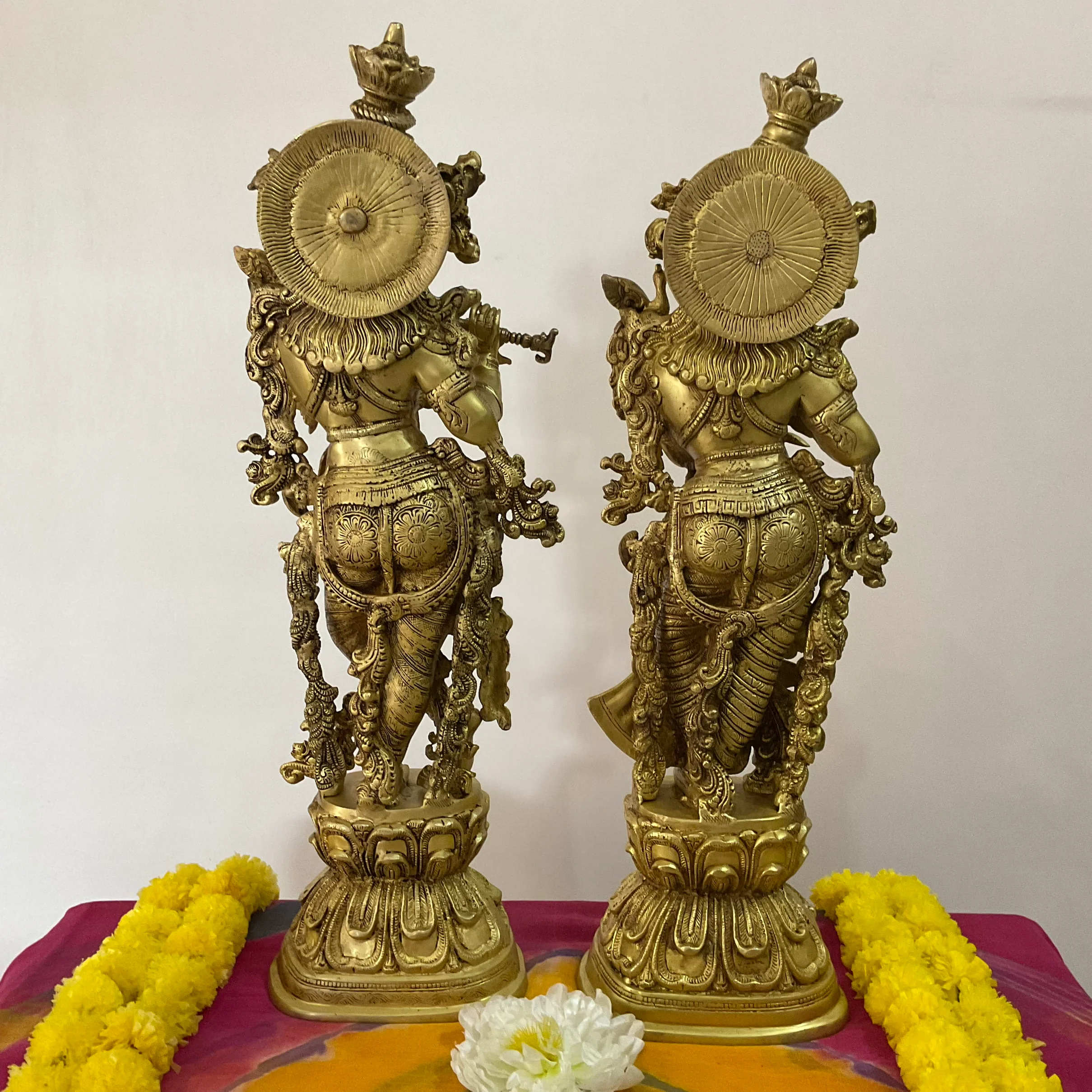 30 Inches Brass Idol of Radha Krishna - Handmade Decorative Figurines