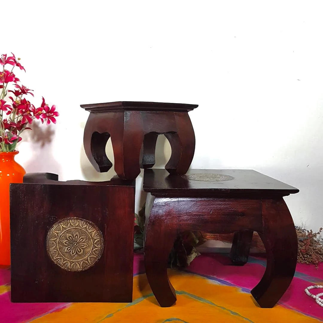 Square Wooden Chowki For Idols And Pooja (Set of 3)