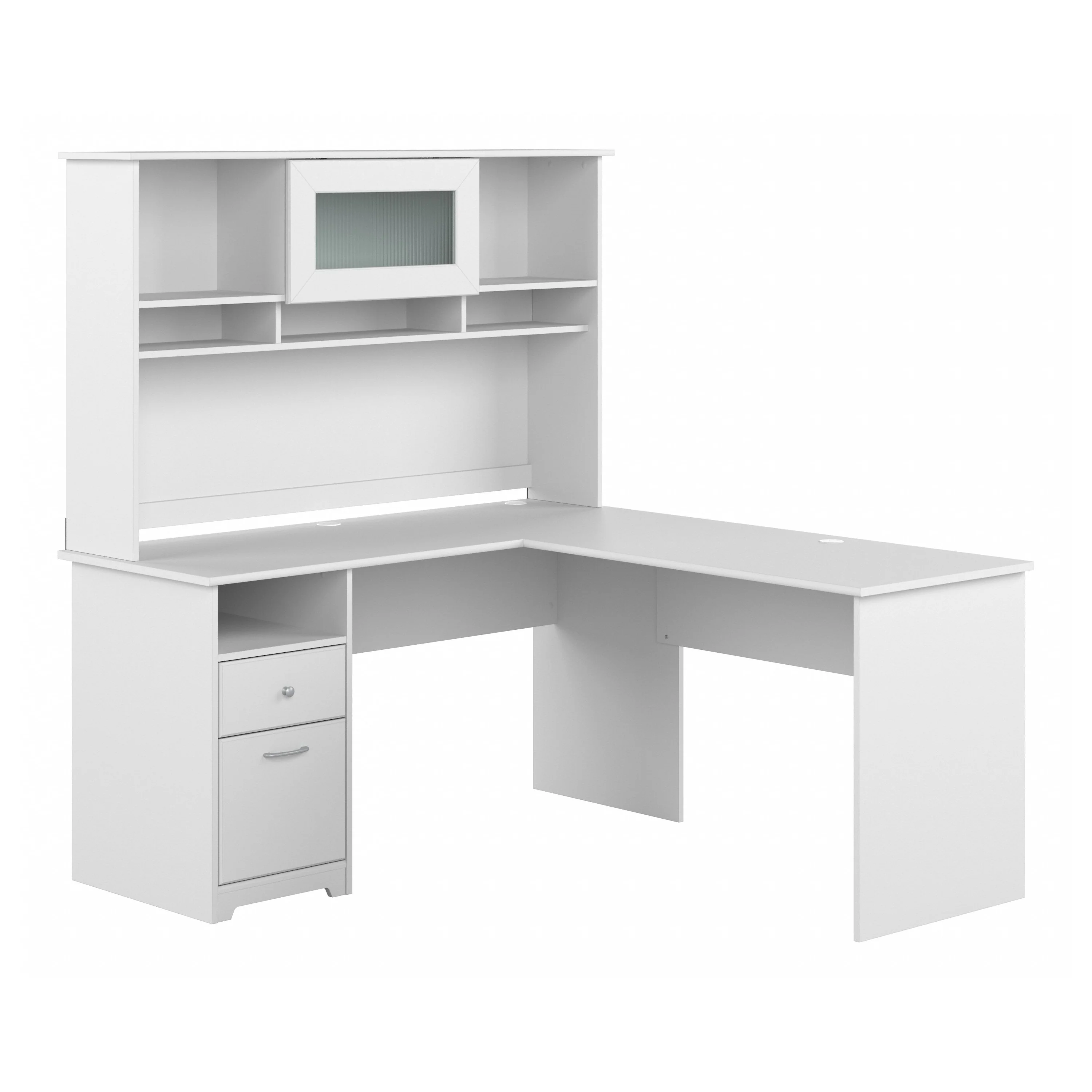 Cabot 60W L Shaped Computer Desk with Hutch and Drawers