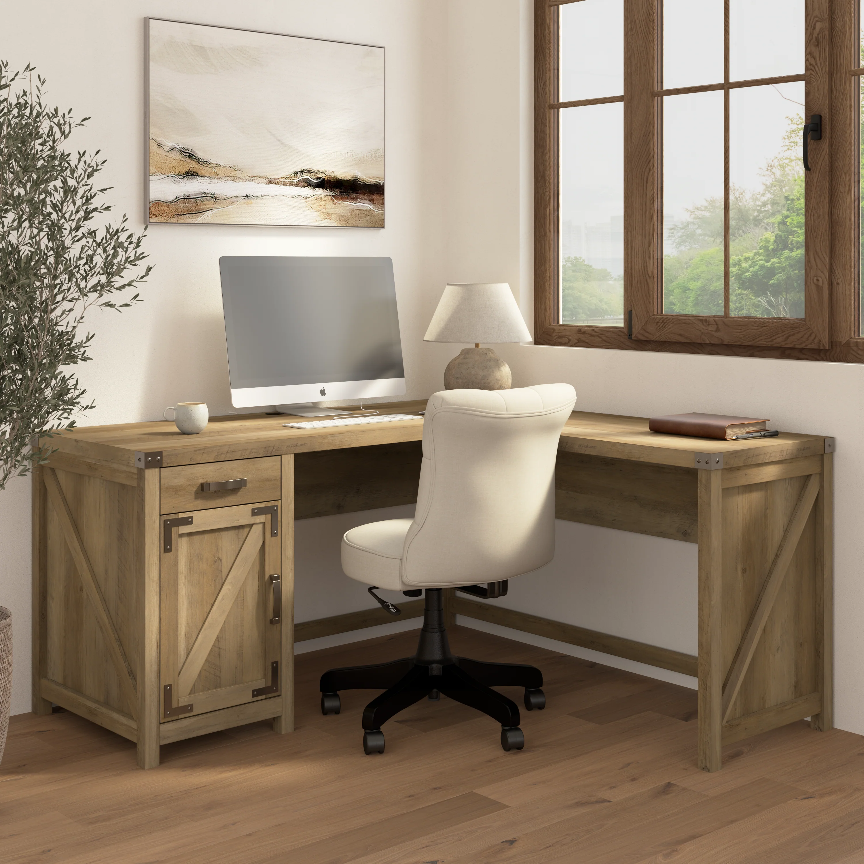 Knoxville 60W L Shaped Desk with Drawer and Storage Cabinet