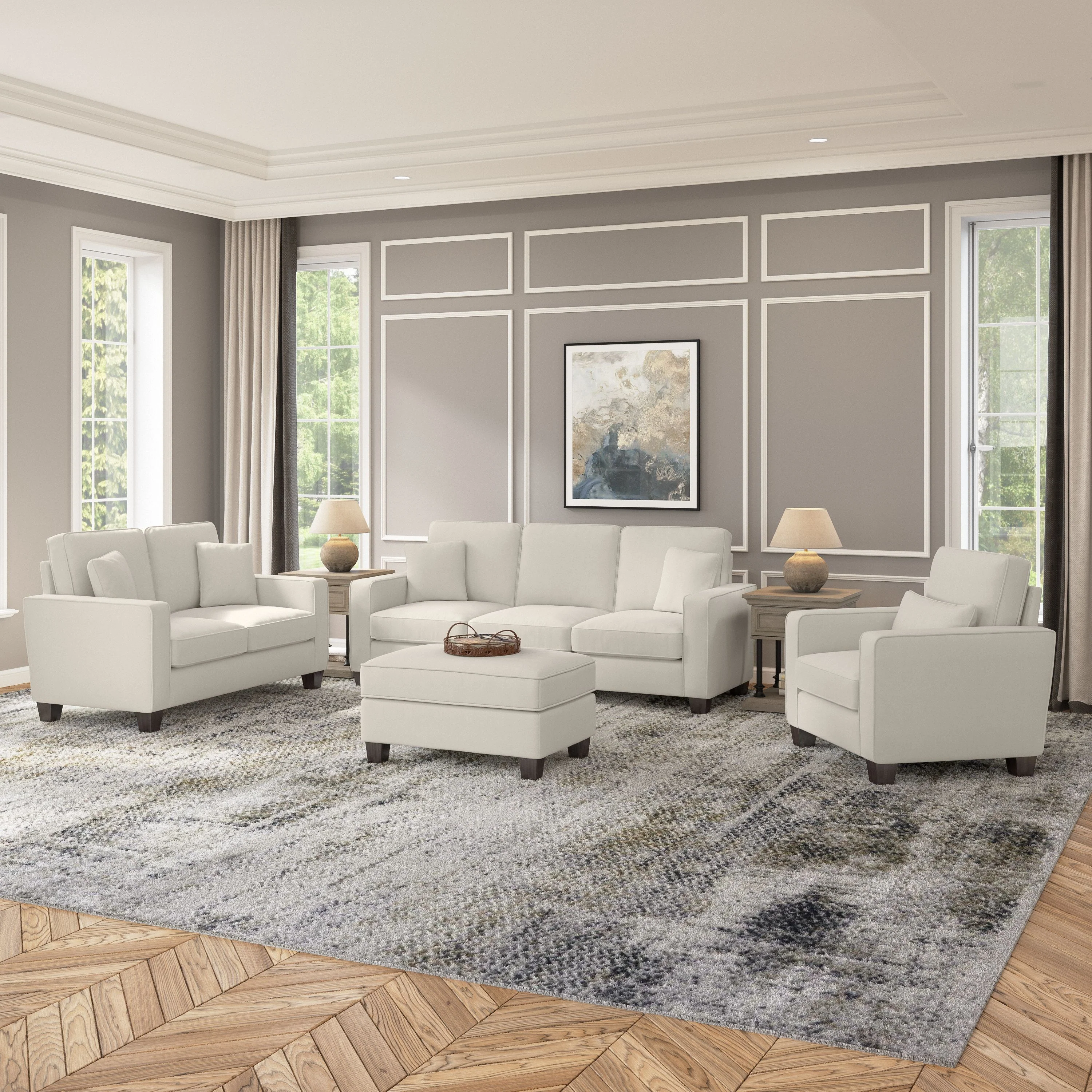 Stockton 85W Sofa with Loveseat, Accent Chair, and Ottoman